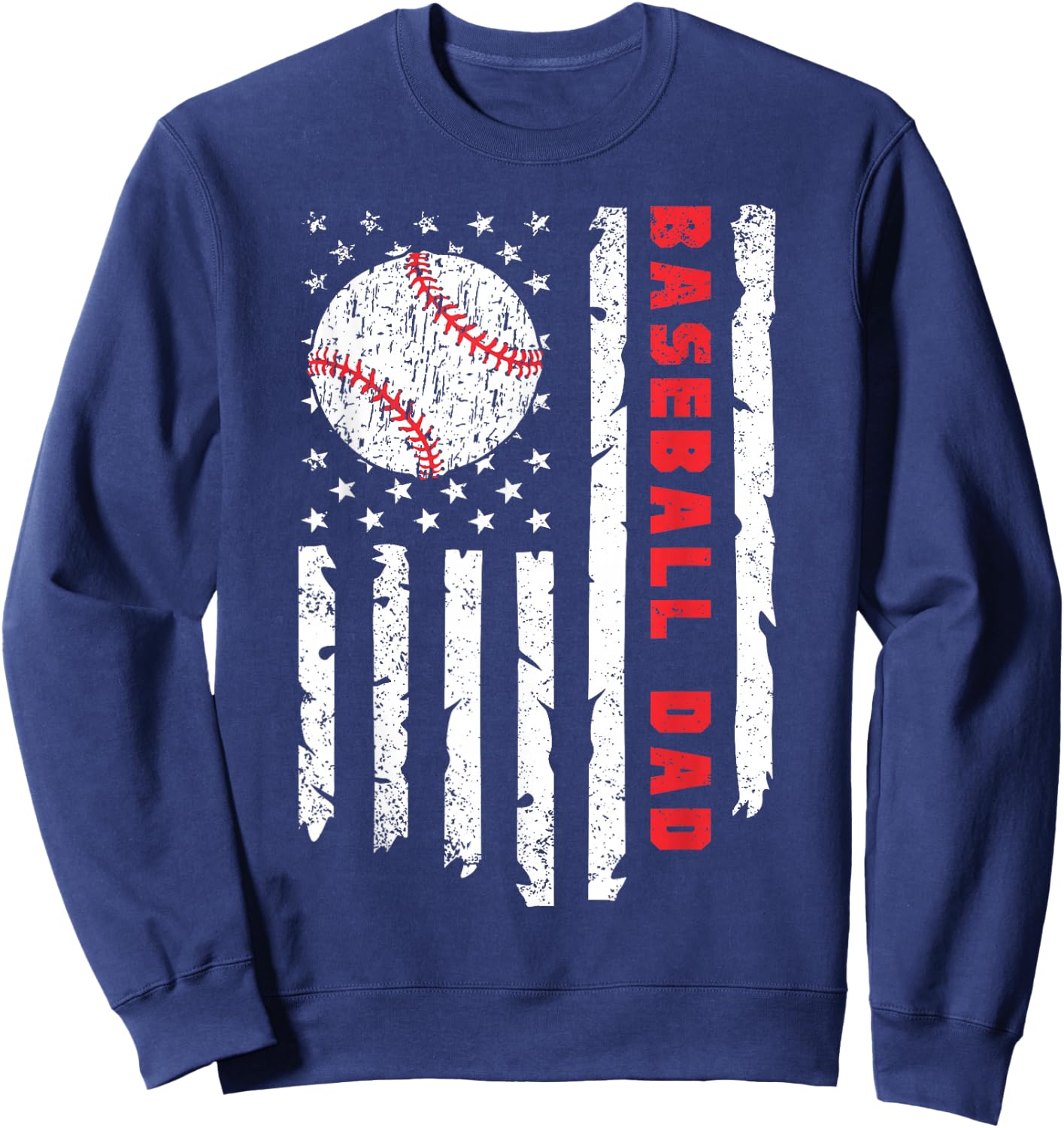 Baseball DAD USA American Flag Fathers Day 4th of July Sweatshirt - Sweatshirt | Navy