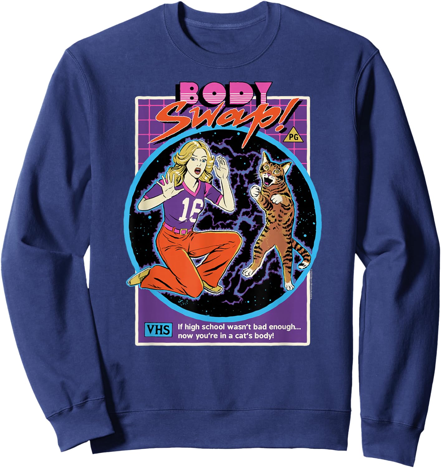Steven Rhodes Cat Girl Body Swap 80's Retro Dark Humor Sweatshirt - Sweatshirt | Navy