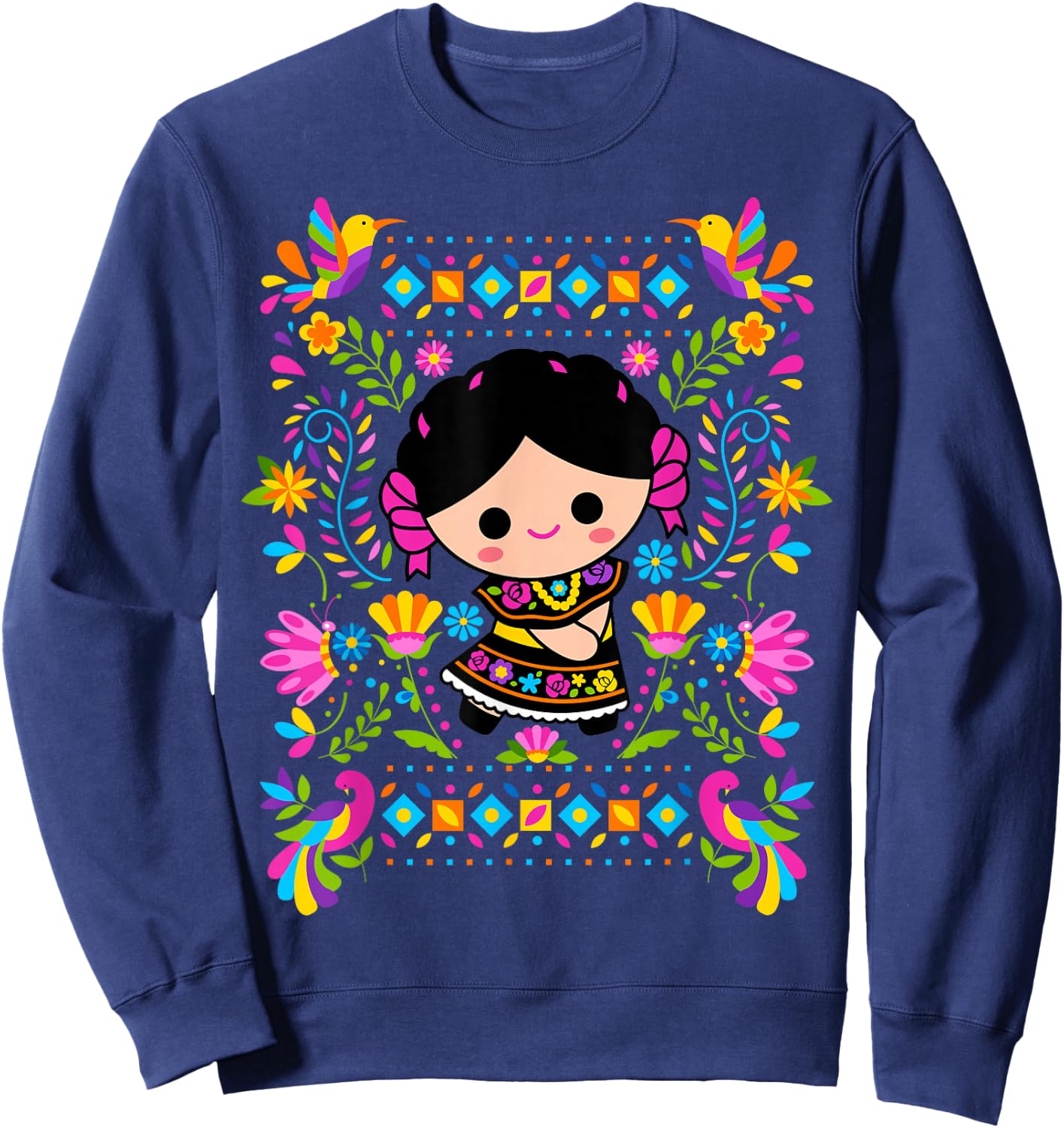 Viva Mexico Mexican Girl Kids Flag Independence Day Girls Sweatshirt - Sweatshirt | Navy