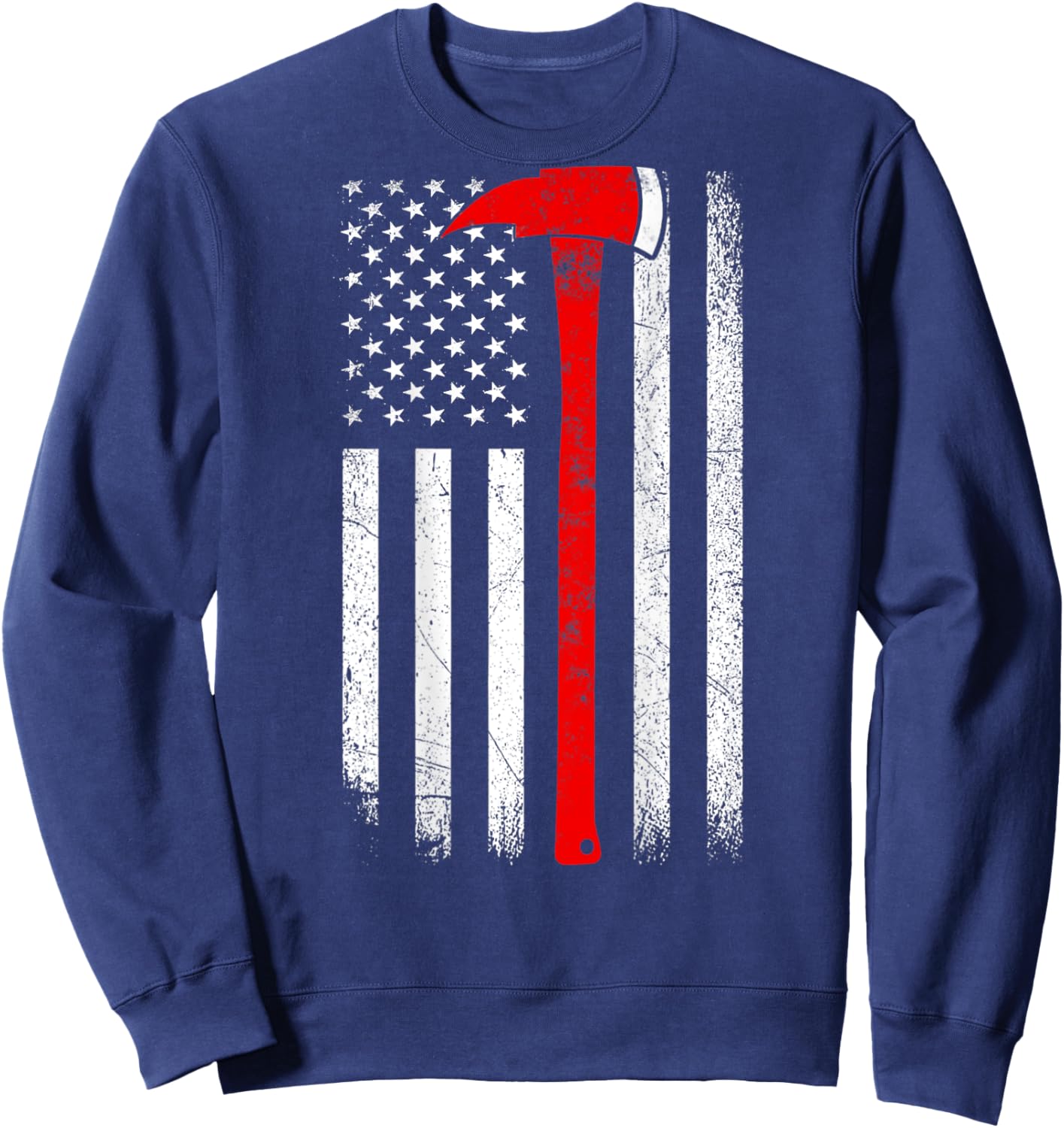 American Flag Axe Thin Red Line Firefighter Support ON BACK Women Kids Men Sweatshirt - Sweatshirt | Navy