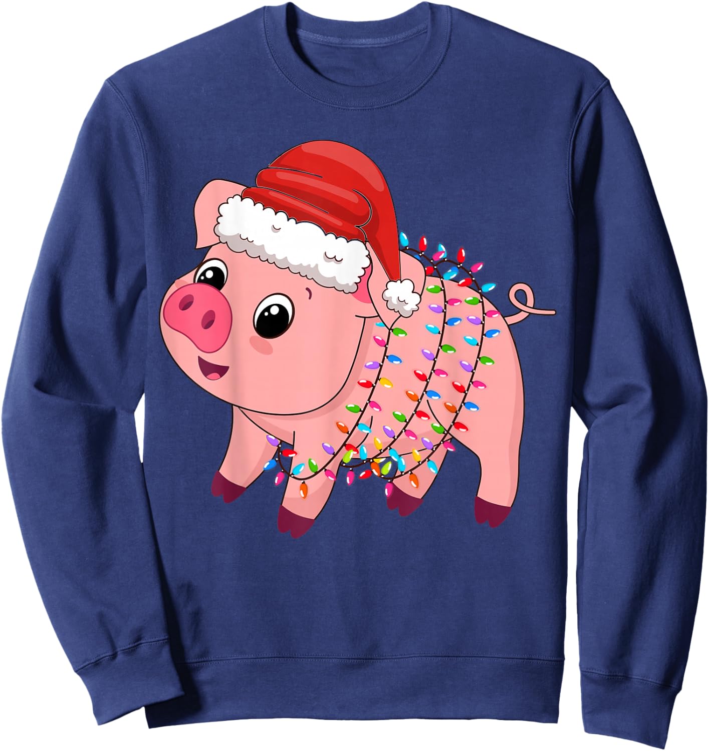 Christmas Lights Pig Wearing Xmas Hat - Pig Lover Farmer Sweatshirt - Sweatshirt | Navy