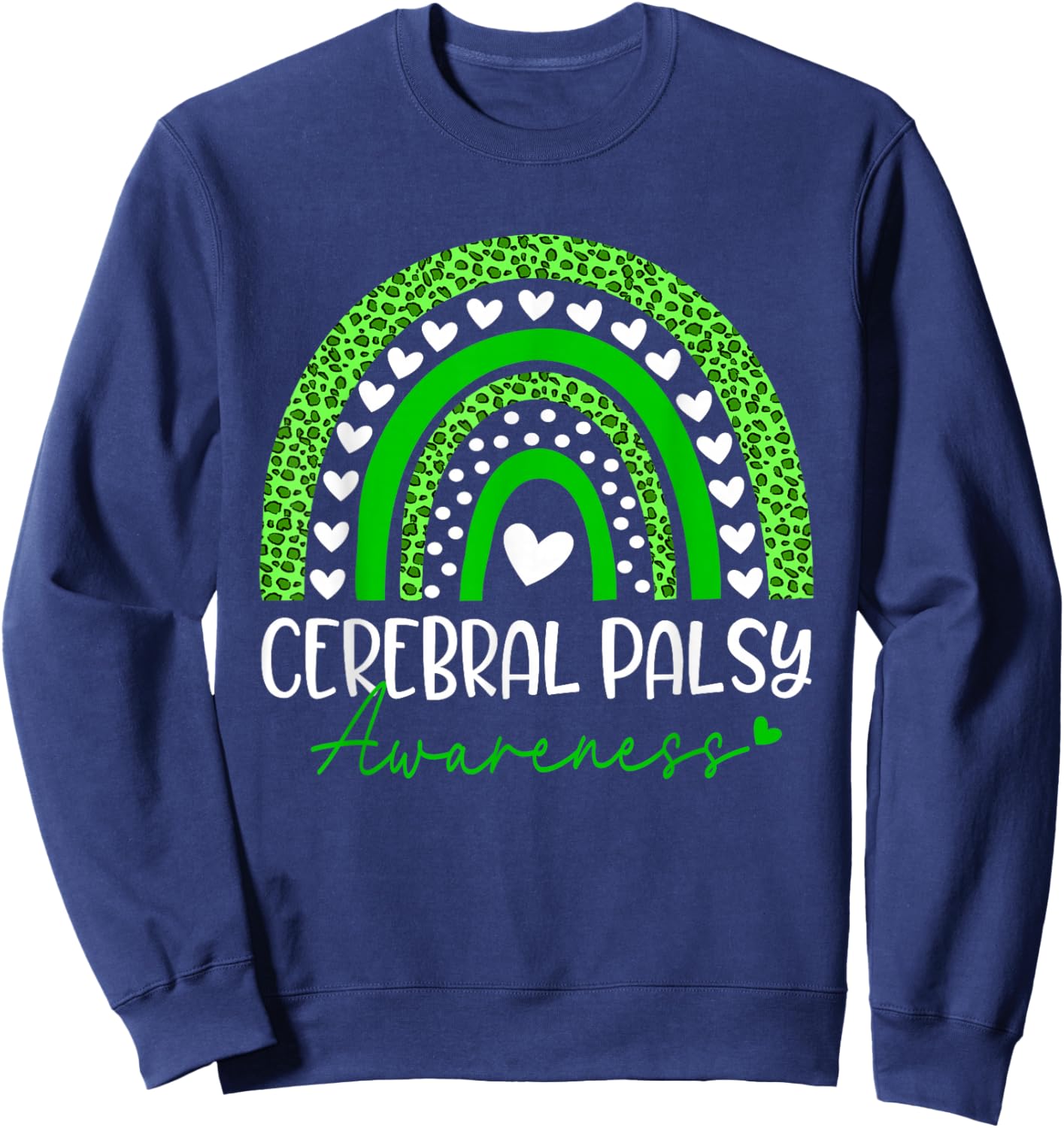 We Wear Green Cerebral Palsy CP Awareness Rainbow Leopard Sweatshirt - Sweatshirt | Navy