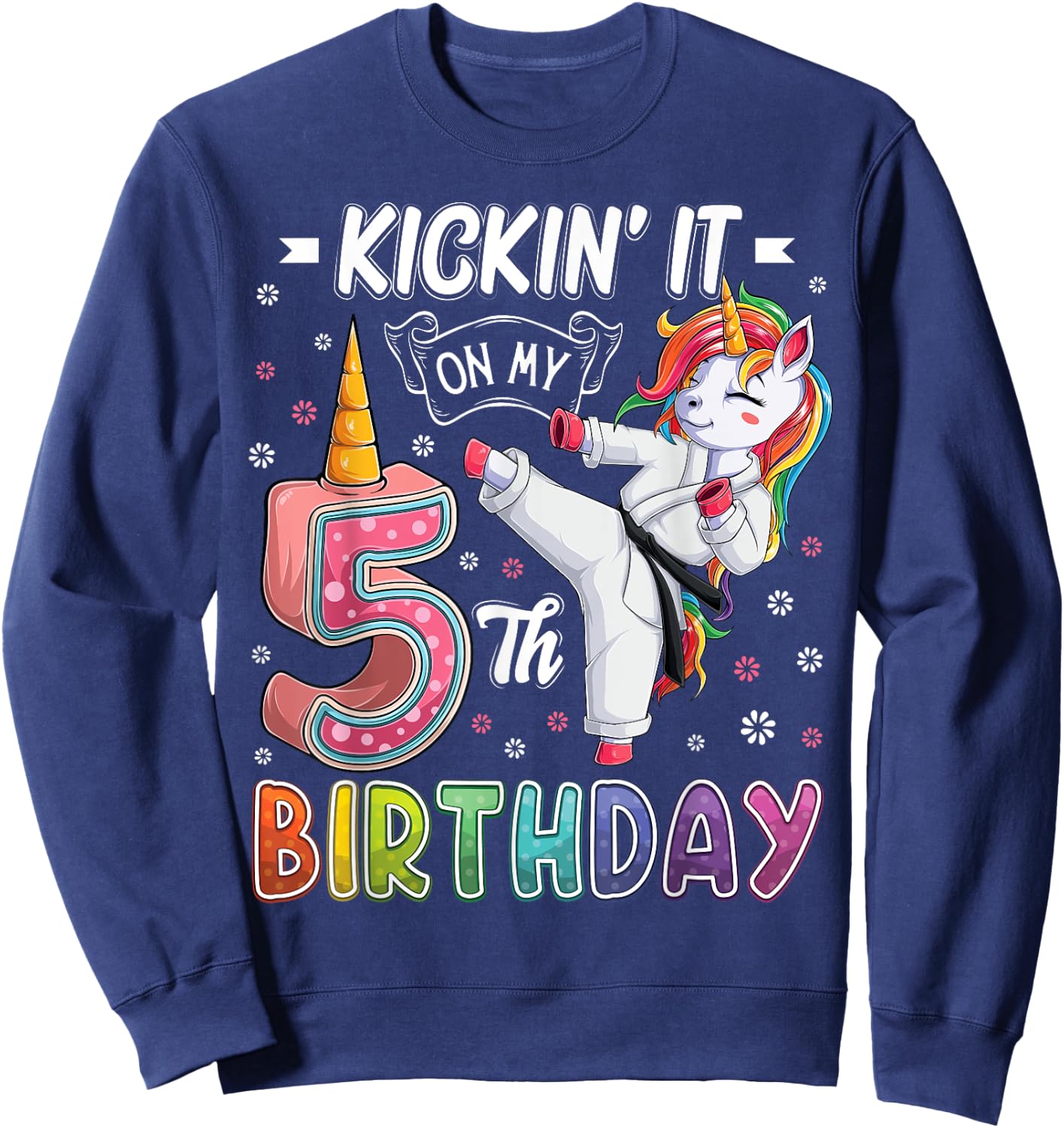 Unicorn Karate 5th Birthday Five 5 Years Old Taekwondo Kids Sweatshirt - Sweatshirt | Navy