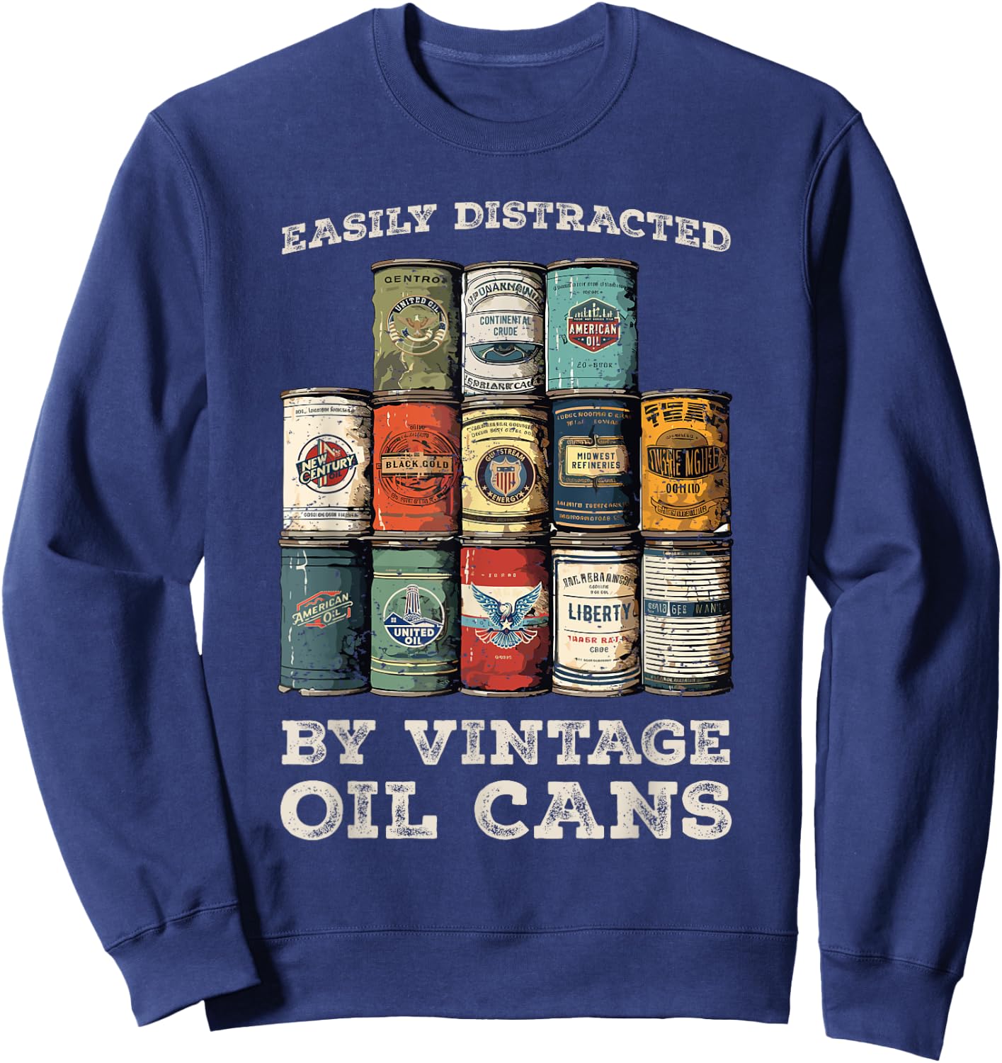 Vintage Oil Can Petroliana Classic Auto Repair Sweatshirt - Sweatshirt | Navy