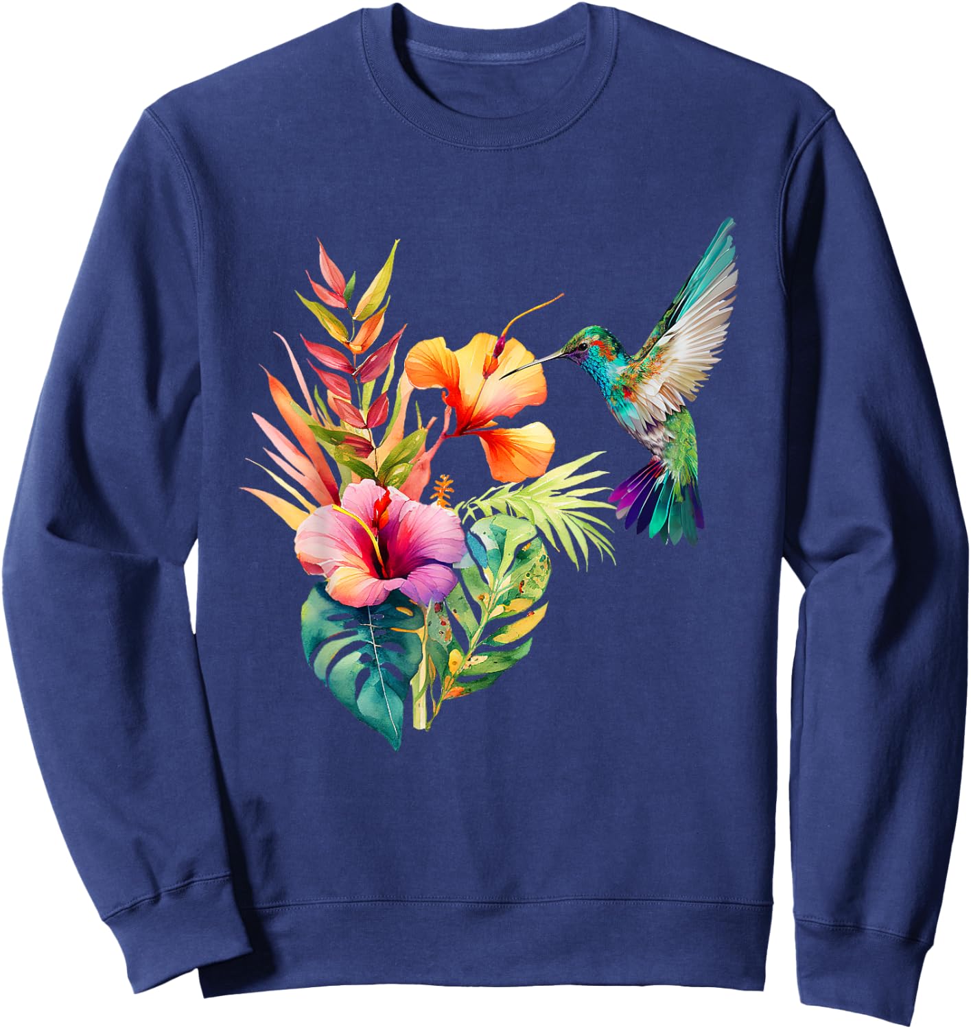 Hummingbird Backyard Birdwatching Tropical Flowers Birders Sweatshirt - Sweatshirt | Navy
