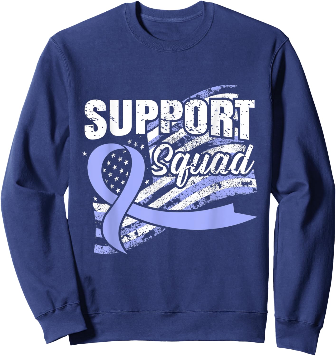 Esophageal Cancer Support Squad USA Flag Awareness Ribbon Women Men Sweatshirt - Sweatshirt | Navy