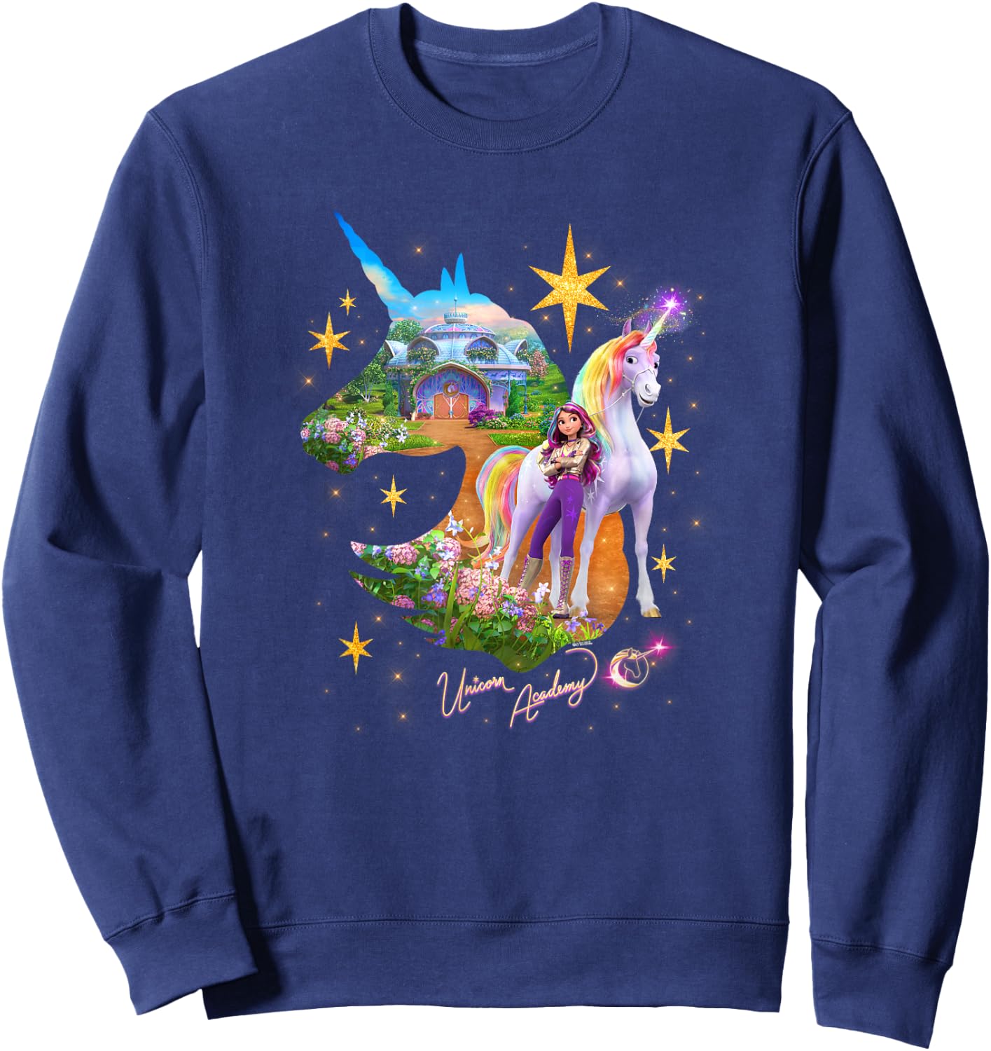 Unicorn Academy Silhouette Sparkle Graphic Logo Sweatshirt - Sweatshirt | Navy