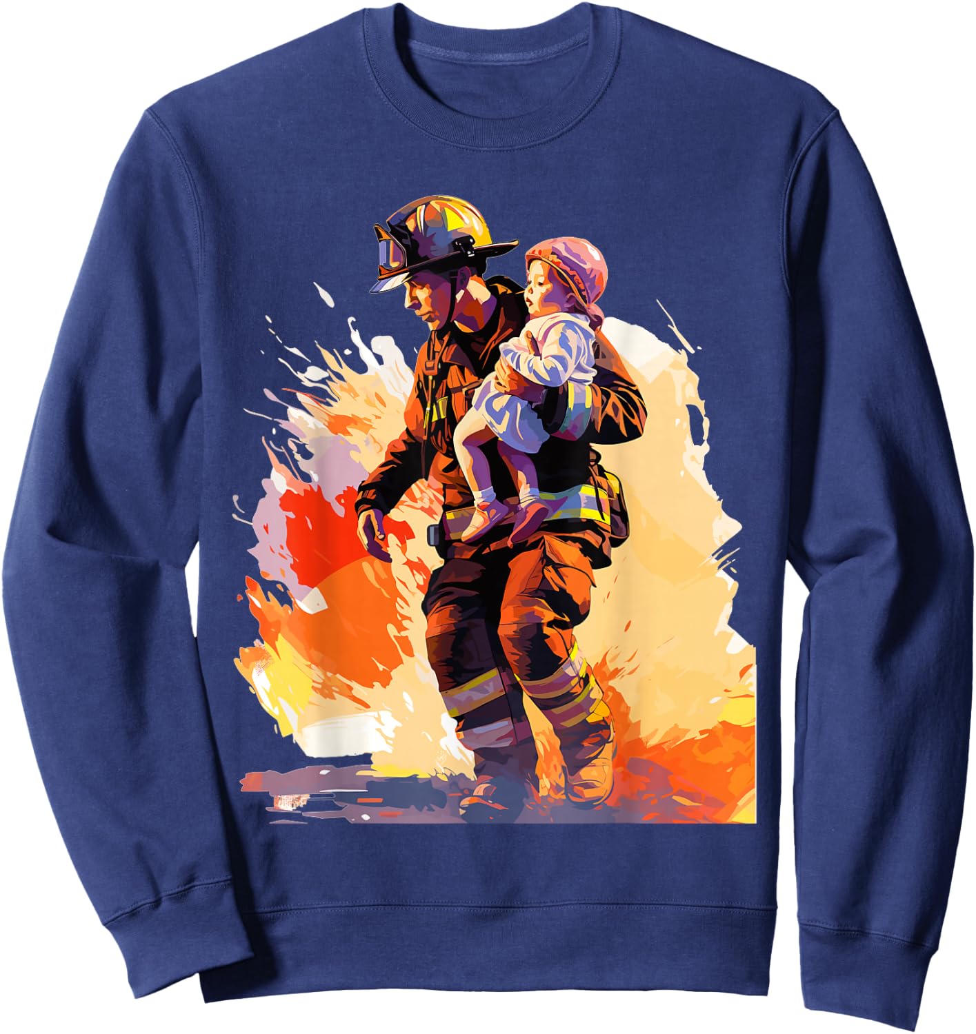 Firefighter Saving A Child - Firefighter & Fireman Sweatshirt - Sweatshirt | Navy