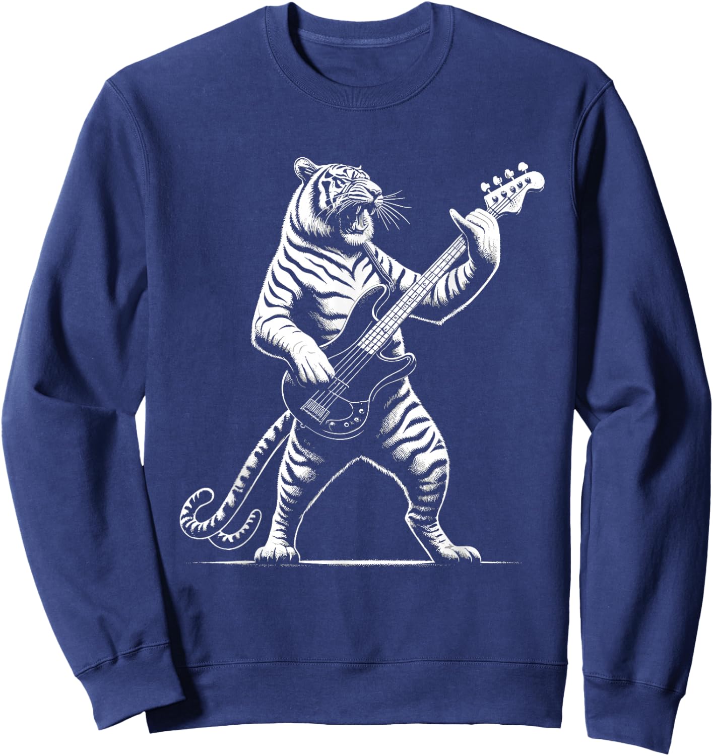 Rock n Roll Tiger Playing Guitar Funny Tiger Sweatshirt - Sweatshirt | Navy
