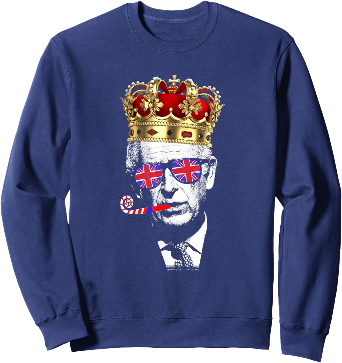 Party King, Funny Coronation King Charles Union Jack & Crown Sweatshirt - Sweatshirt | Navy