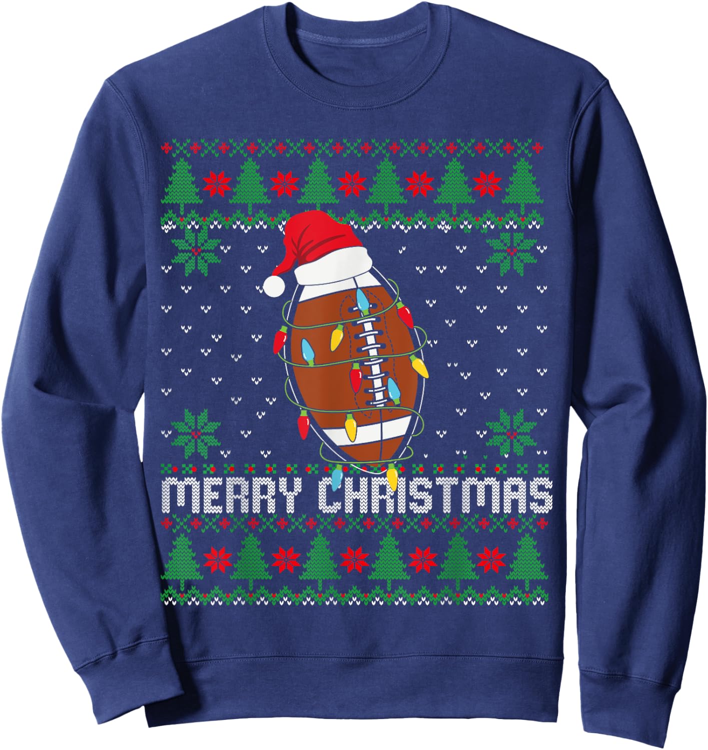 This is My Christmas Pjamama Football With Santa Hat Xmas Sweatshirt - Sweatshirt | Navy