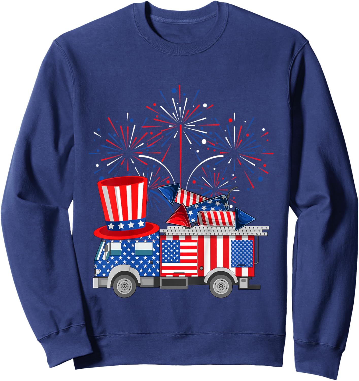 Kids Fire Truck Funny 4th of July Firefighter Kids Boys Firetruck Sweatshirt - Sweatshirt | Navy
