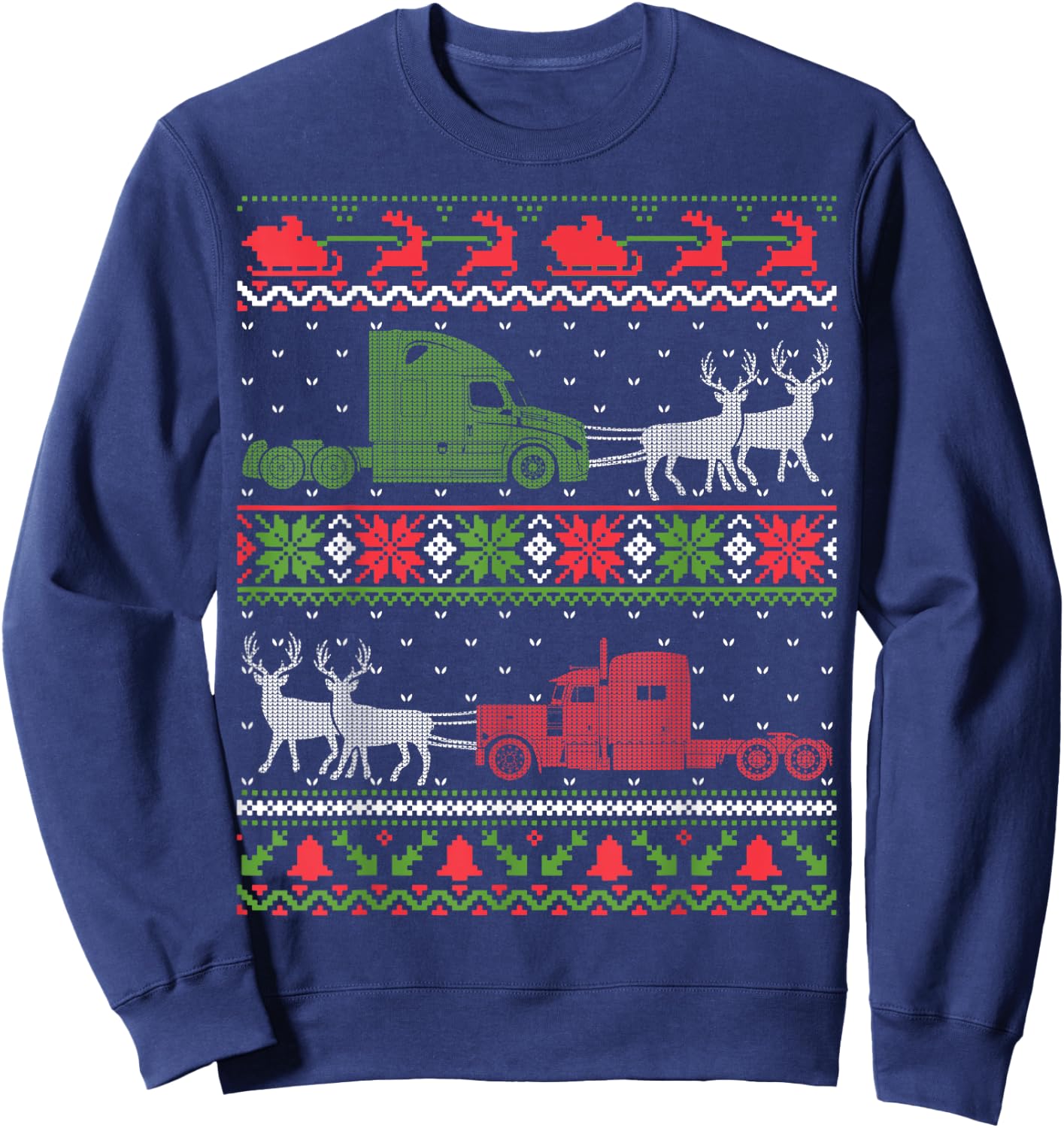 Semi Truck Driver - Truckers Ugly Christmas Sweater Sweatshirt - Sweatshirt | Navy