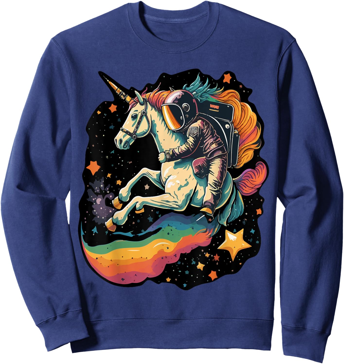 Cool Astronaut Spaceman Riding A Rainbow Unicorn In Space Sweatshirt - Sweatshirt | Navy