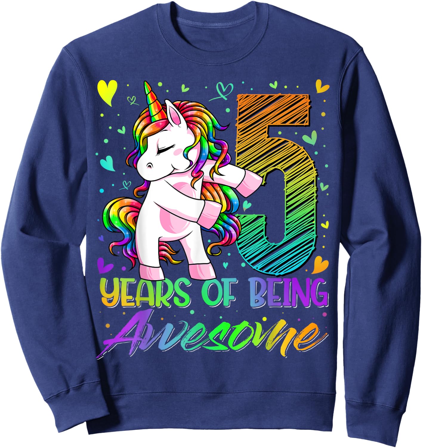 5 Year Old Gifts Unicorn Flossing 5th Birthday Girl Party Sweatshirt - Sweatshirt | Navy