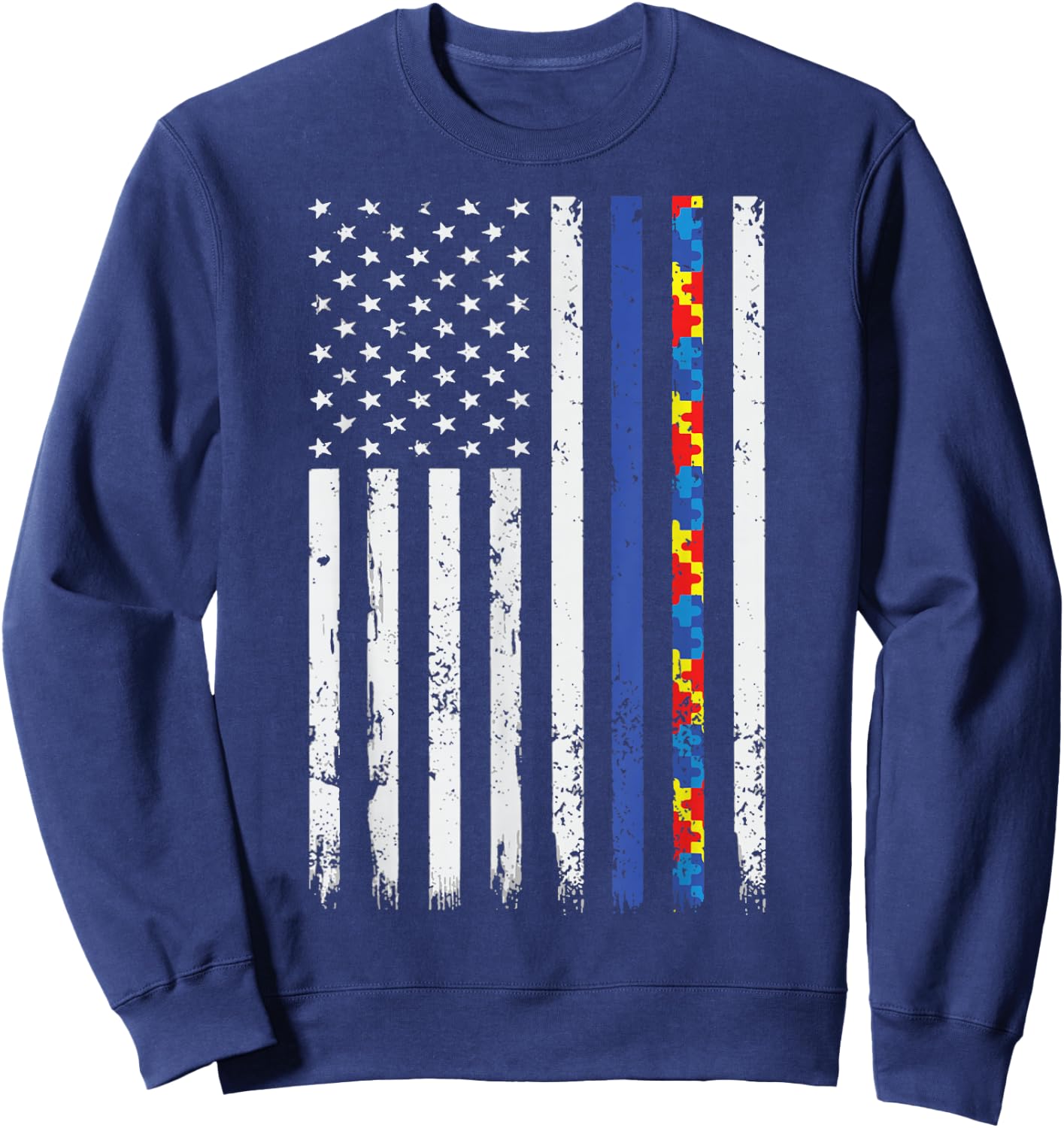 Police Support Autism Awareness Thin Blue Line Autism Flag Sweatshirt - Sweatshirt | Navy