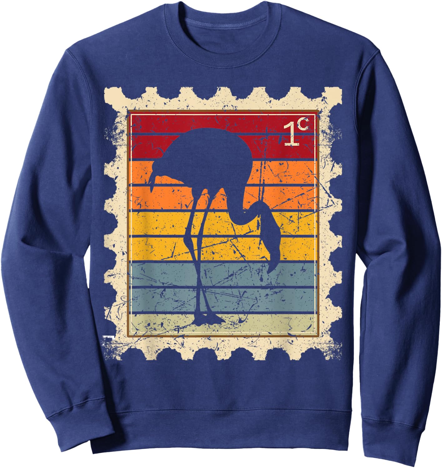 Postage Stamp with a Sunset Flamingo Sweatshirt - Sweatshirt | Navy