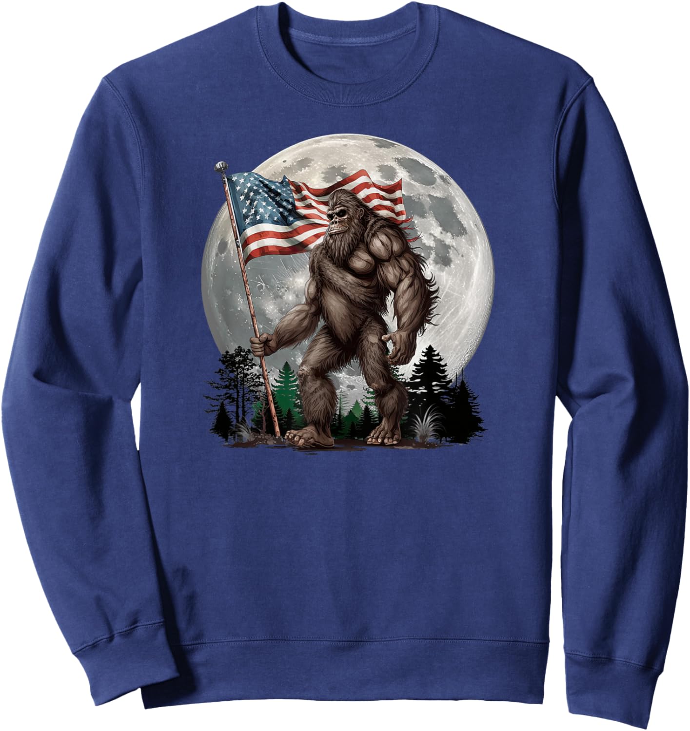 Bigfoot Sasquatch - American Flag Full Moon Patriotic Sweatshirt - Sweatshirt | Navy