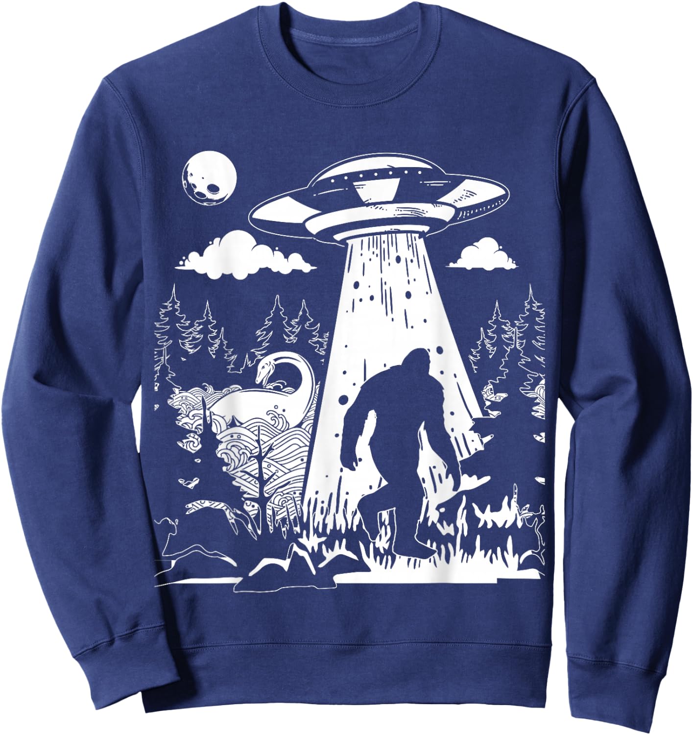 Vintage Alien with Bigfoot & Loch Ness Monster Cryptozoology Sweatshirt - Sweatshirt | Navy
