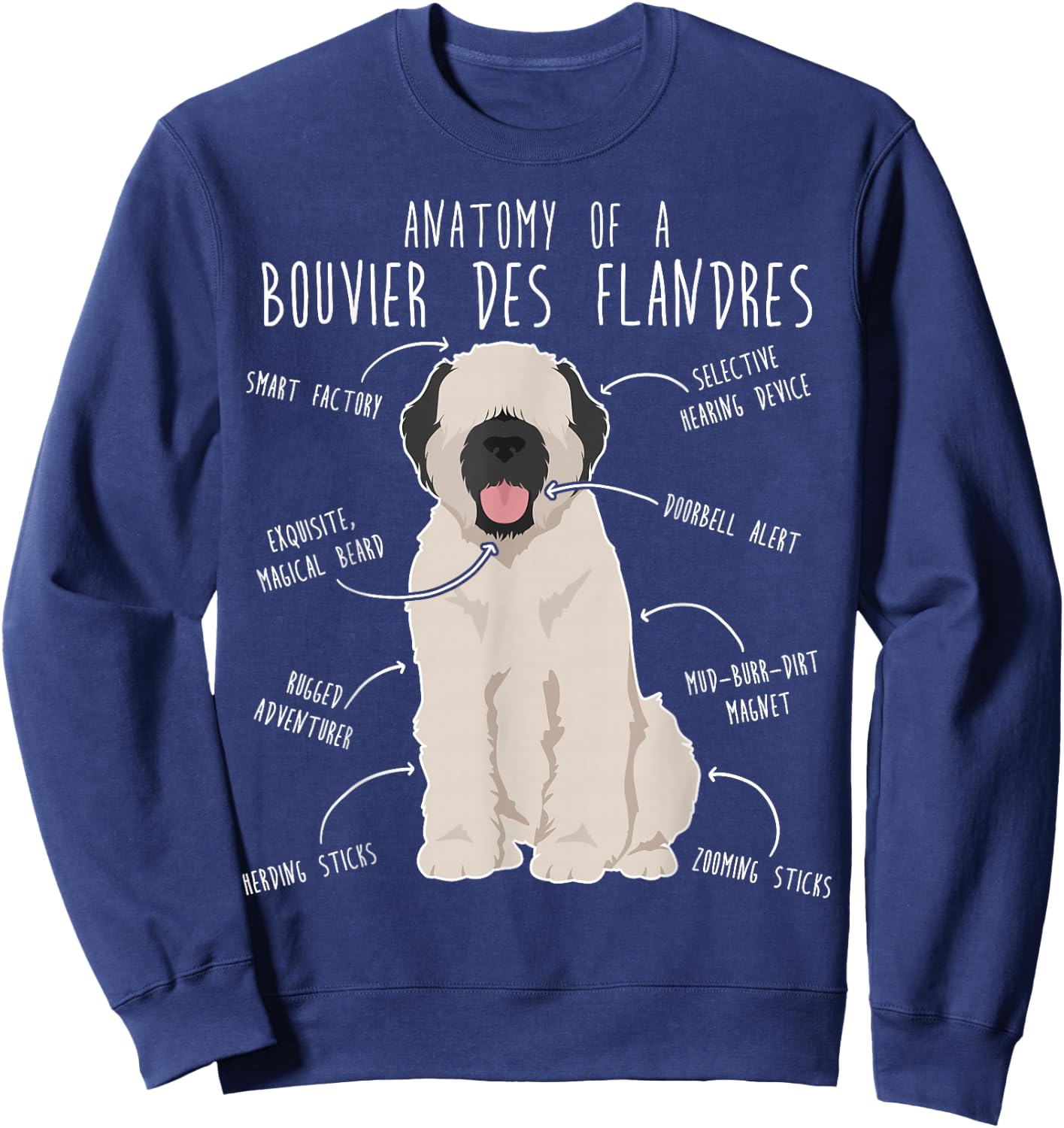 Bouvier Des Flandres Fawn Cream Dog Anatomy, Funny Cute Pet Men Women Kids Sweatshirt - Sweatshirt | Navy