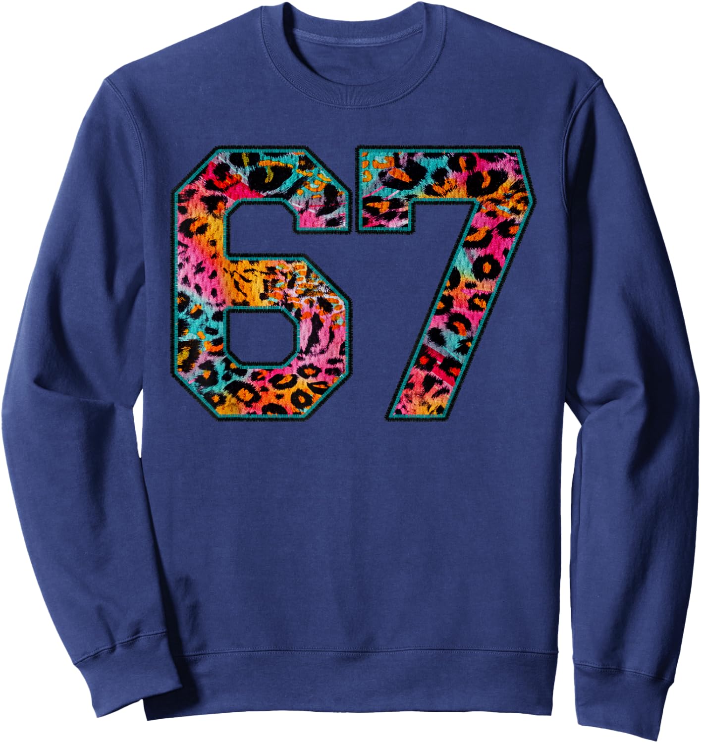Number 67 in Retro Animal Print Fanwear Sports Player Sweatshirt - Sweatshirt | Navy