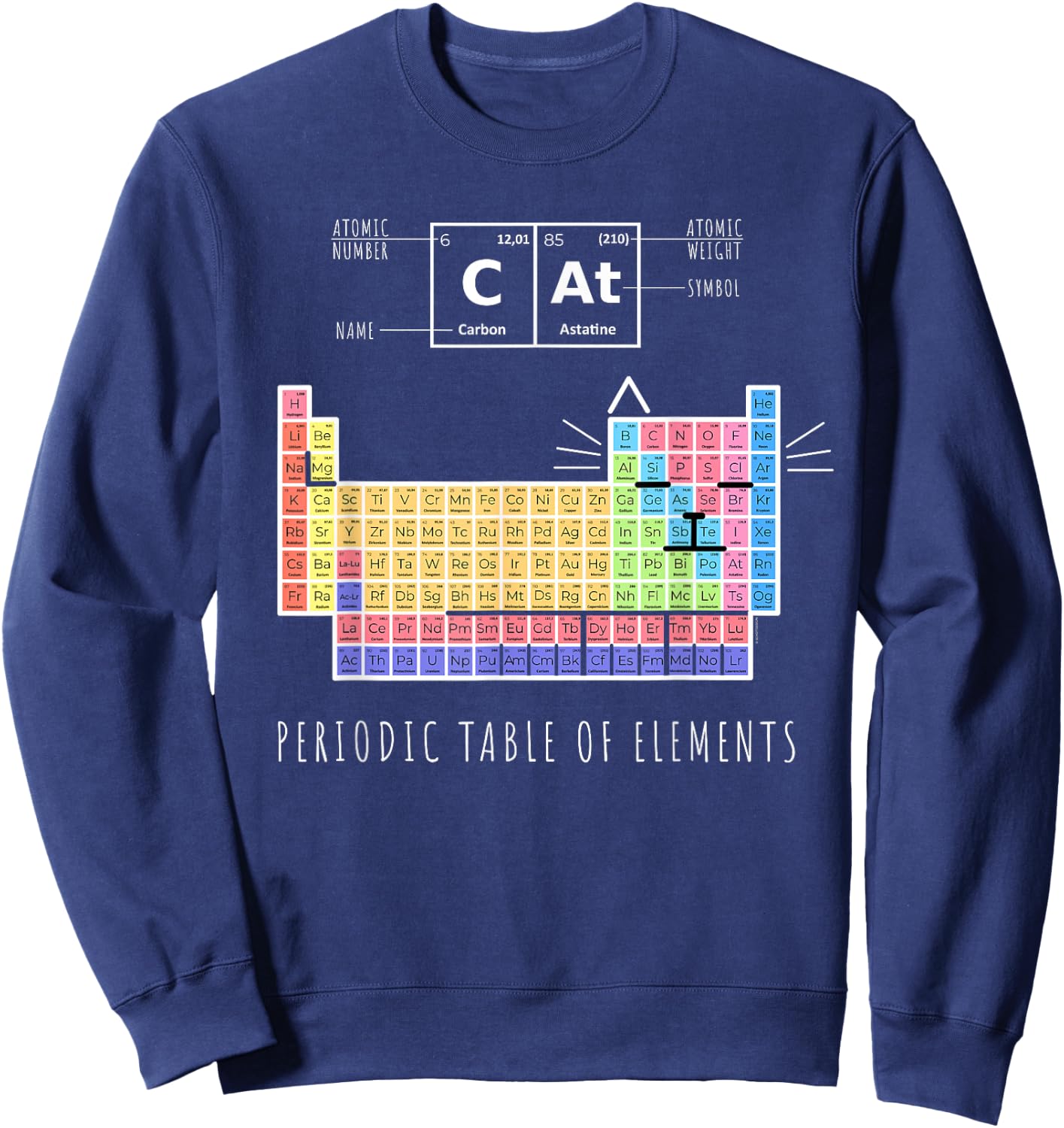 Chemistry Cat, Periodic Table Of Elements Sweatshirt - Sweatshirt | Navy
