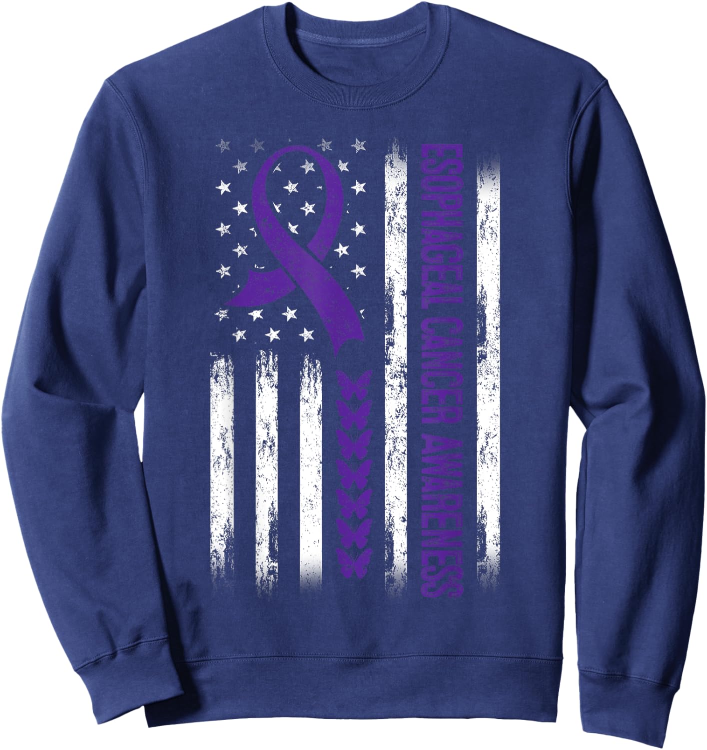 Esophageal cancer Awareness American Flag Kids Men Sweatshirt - Sweatshirt | Navy