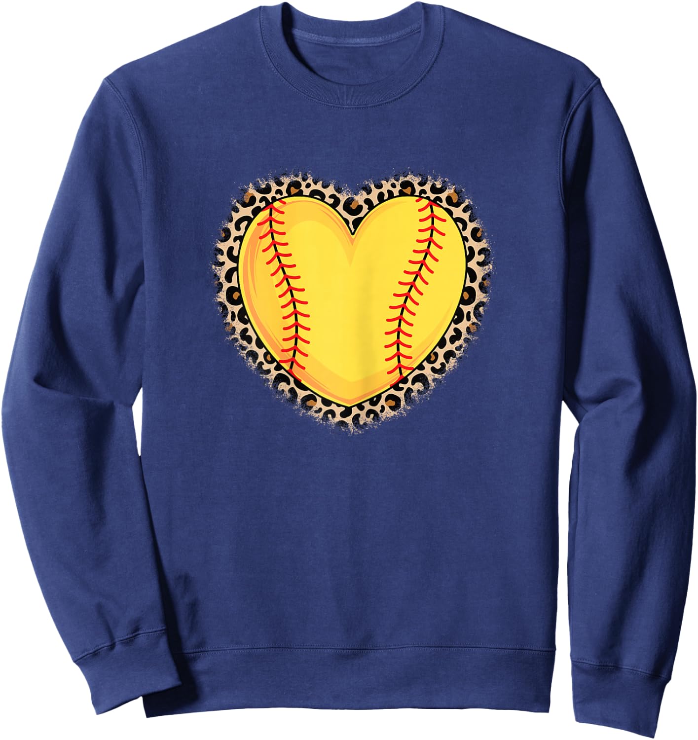 Cute Softball Heart Leopard Print Women Girls Softball Lover Sweatshirt - Sweatshirt | Navy