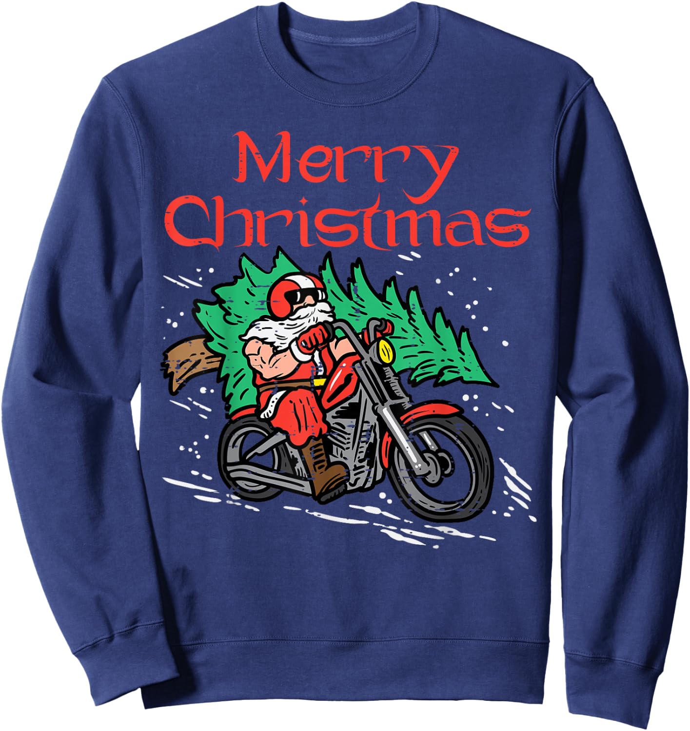 Merry Christmas Biker Santa Xmas Motorcycle Big Bike Dad Men Sweatshirt - Sweatshirt | Navy