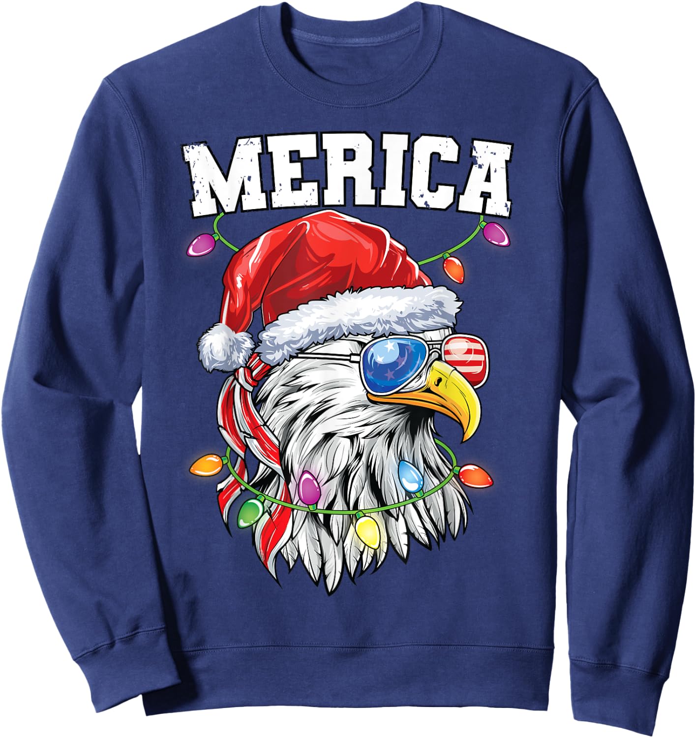 Merica Christmas Shirt Patriotic Veteran Santa Bald Eagle Kids Men Sweatshirt - Sweatshirt | Navy