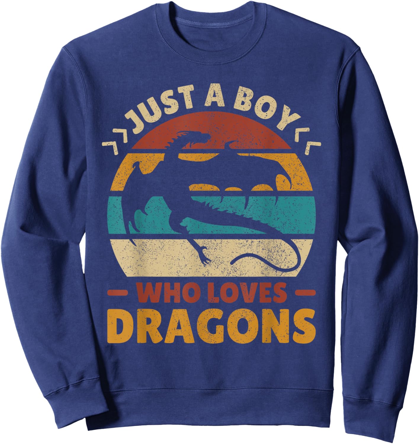 Just A Boy Who Loves Dragons Men Boys Kids Cute Retro Dragon Sweatshirt - Sweatshirt | Navy