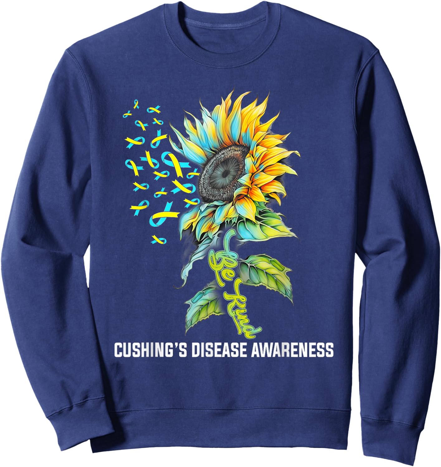 Be Kind Sunflower Cushing's Disease Awareness Sweatshirt - Sweatshirt | Navy