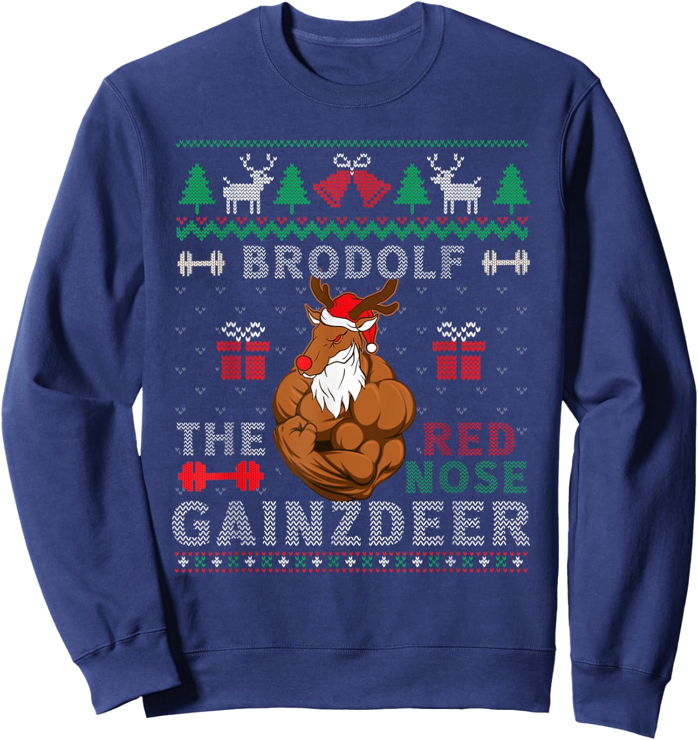 Brodolf The Red Nose Gainzdeer Reindeer Ugly Xmas Sweater Sweatshirt - Sweatshirt | Navy