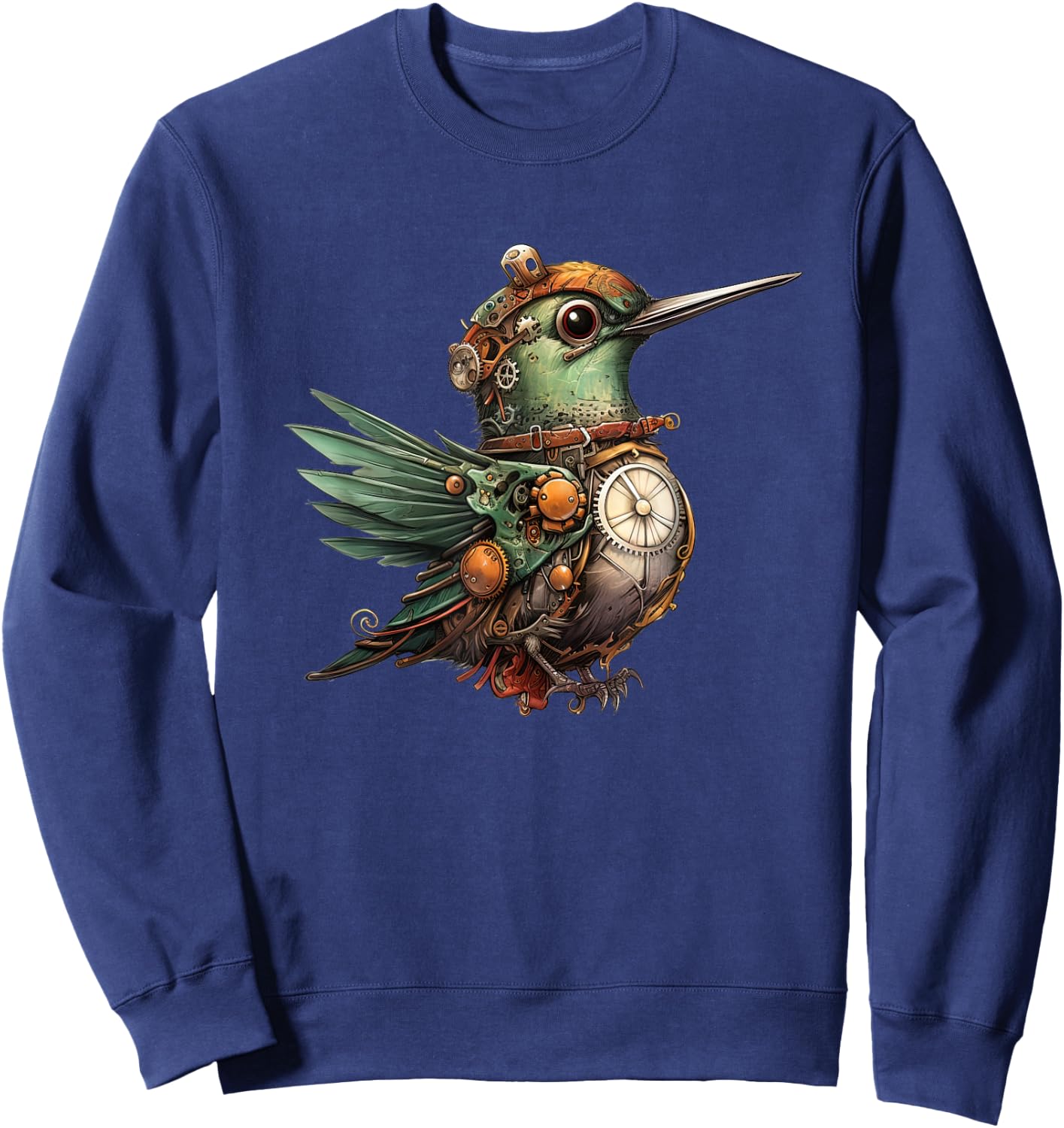 Hummingbird in steampunk mechanical gear vibrant hummingbird Sweatshirt - Sweatshirt | Navy