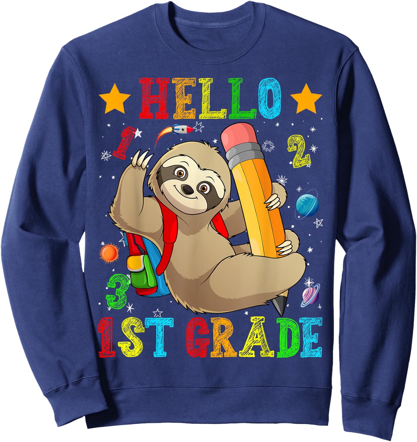 Cute Hello 1st Grade Sloth Animal Back To School Kids Girls Sweatshirt - Sweatshirt | Navy