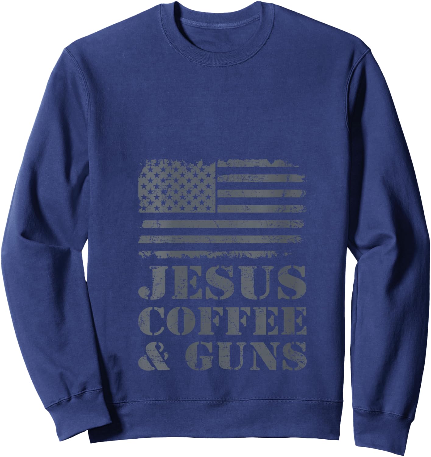 Jesus Coffee & Guns - Funny Christian Pro Gun USA Flag V-Neck Sweatshirt - Sweatshirt | Navy