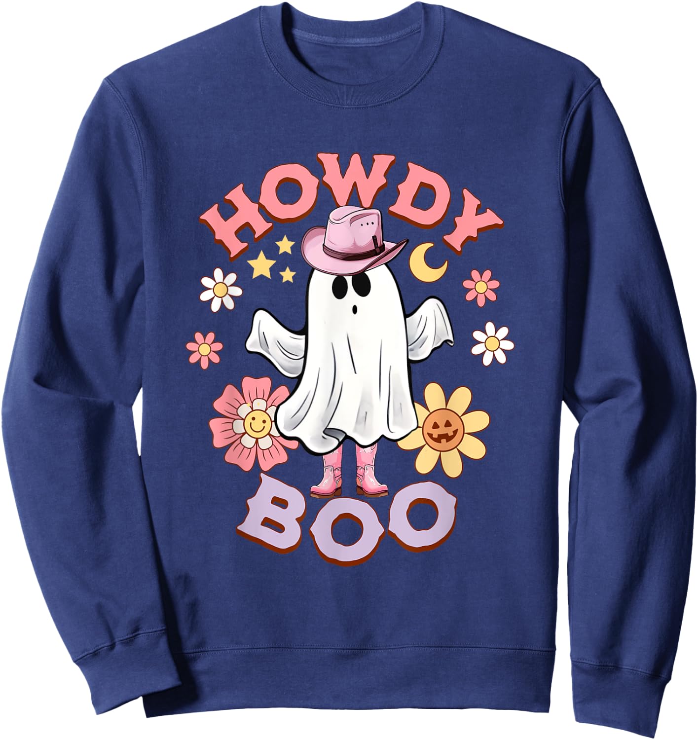 Howdy Boo funny ghost pink boots western halloween Sweatshirt - Sweatshirt | Navy