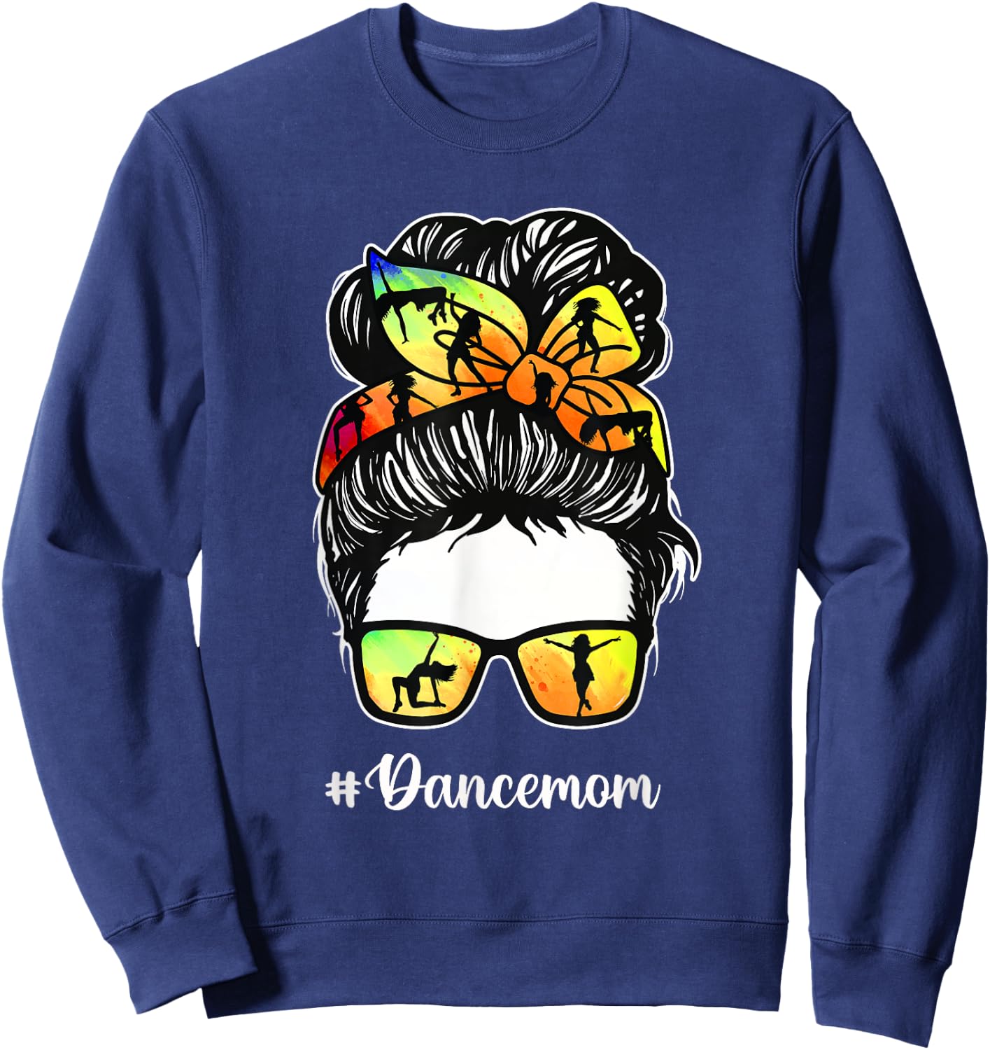 Dance Mom - Messy Hair Bun Dance Mother's Day Mama Sweatshirt - Sweatshirt | Navy
