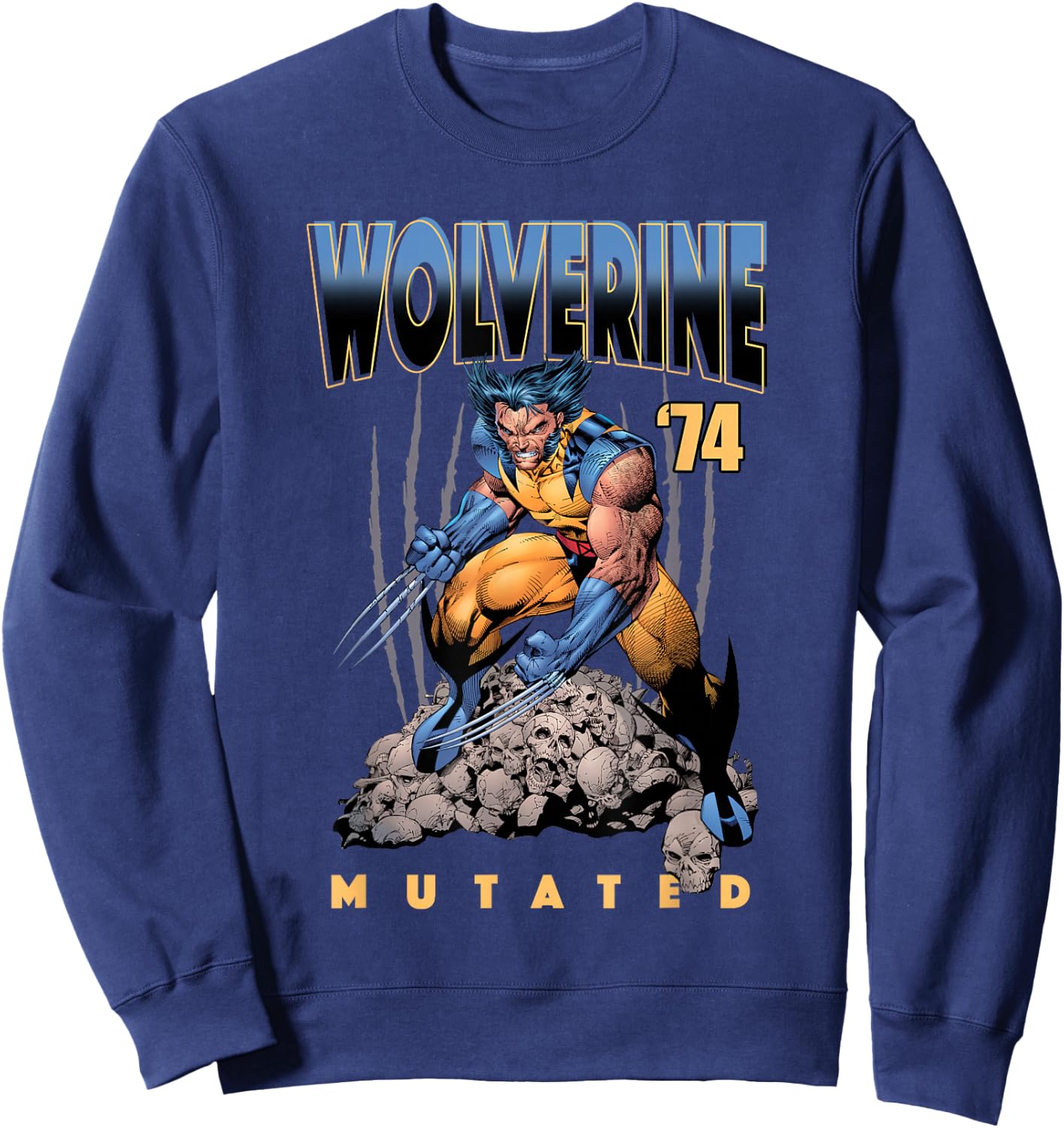 Marvel X-Men Wolverine '74 Mutated Skull Pile Logo Sweatshirt - Sweatshirt | Navy