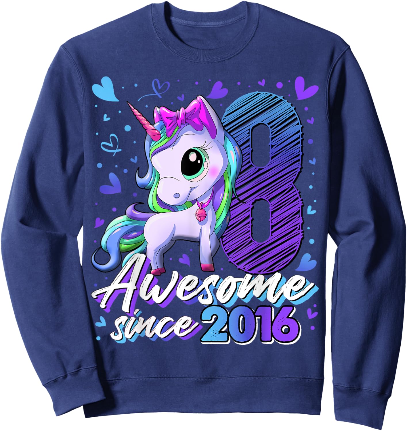 8 Years Old Flossing Unicorn Gifts 8th Birthday Girl Party Sweatshirt - Sweatshirt | Navy