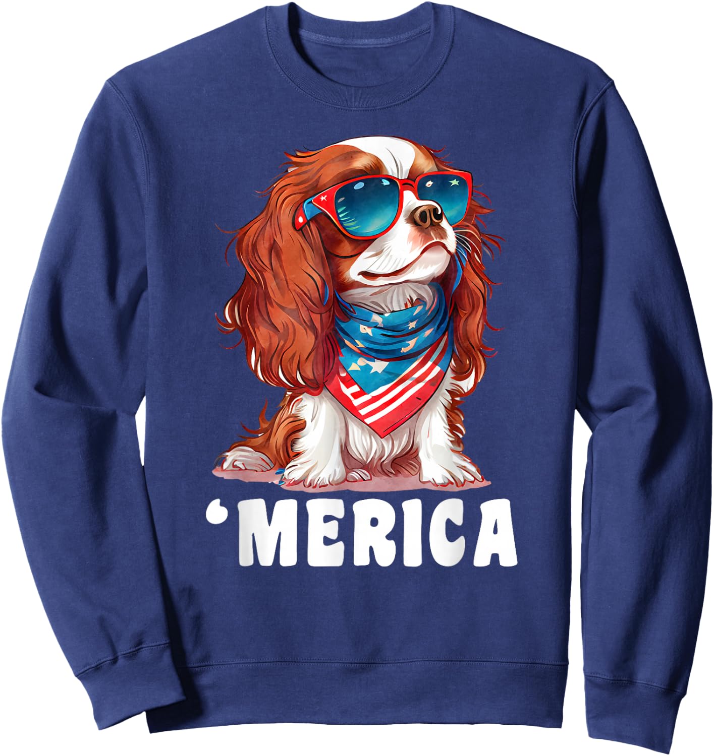 Retro 'Merica Cavalier Spaniel dog Dad Mom 4th of July Kids Men Sweatshirt - Sweatshirt | Navy