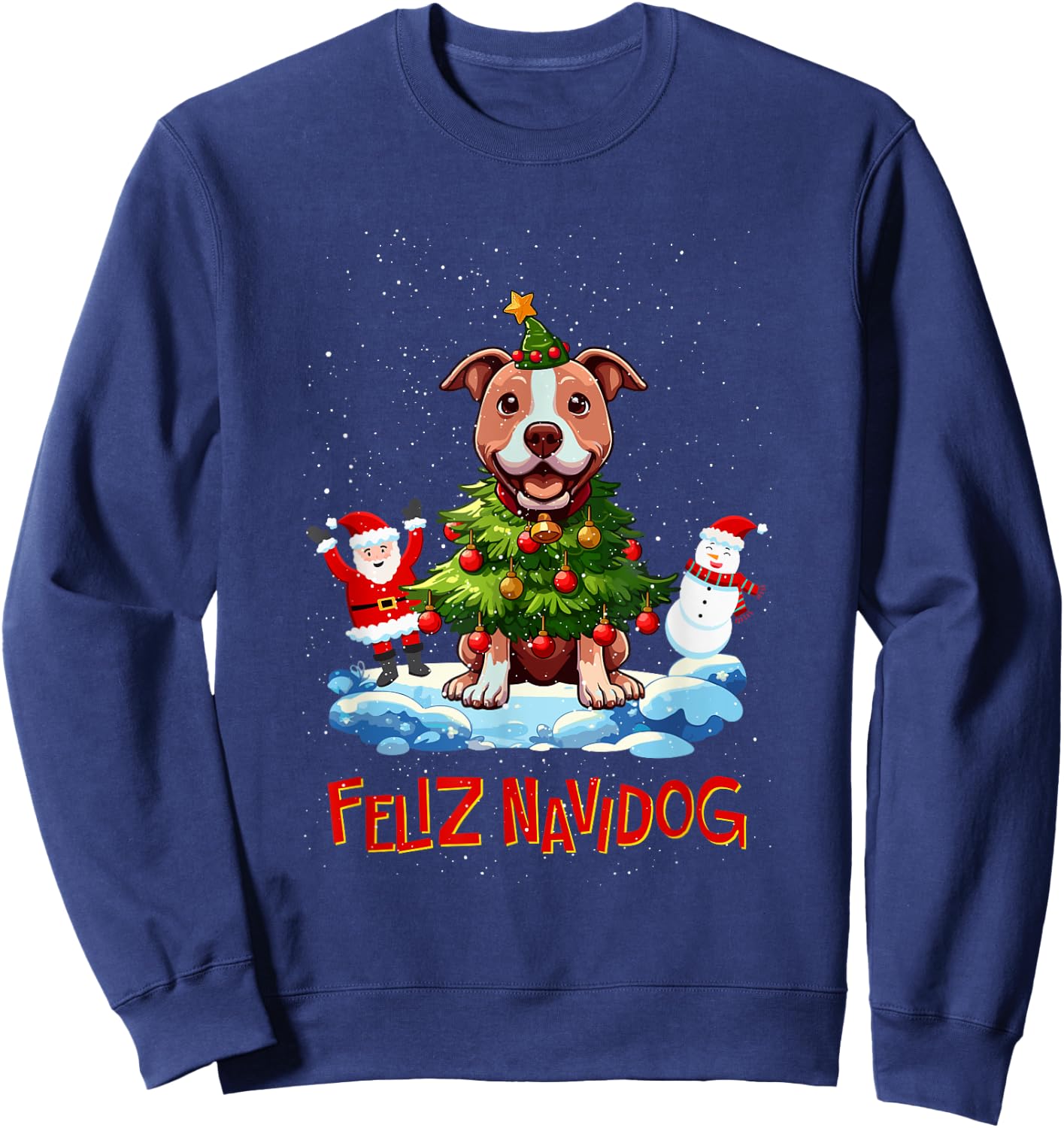 Pitbull Pittie Merry Christmas Tree Lights Dog X-Mas Dogs Sweatshirt - Sweatshirt | Navy