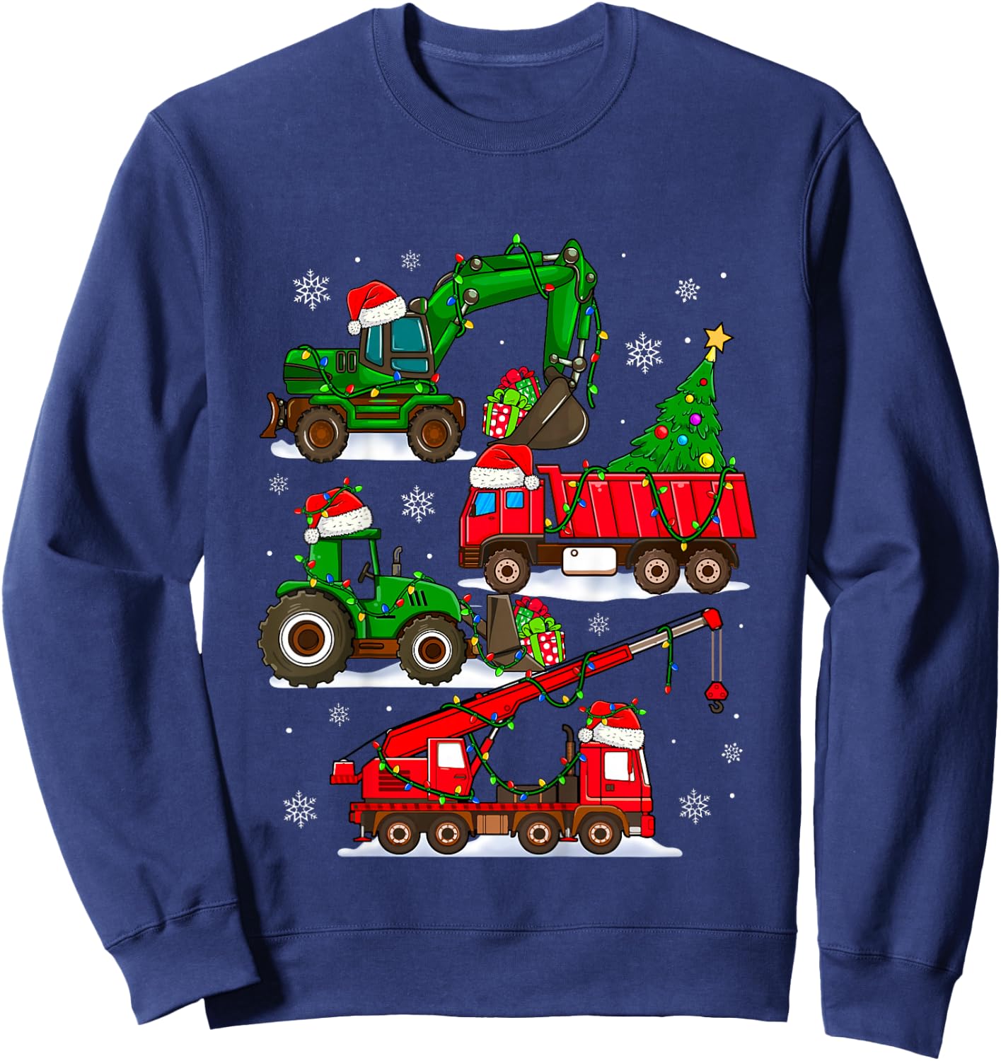 Kids Construction Excavator Christmas Tree for Boys Girls Toddler Sweatshirt - Sweatshirt | Navy