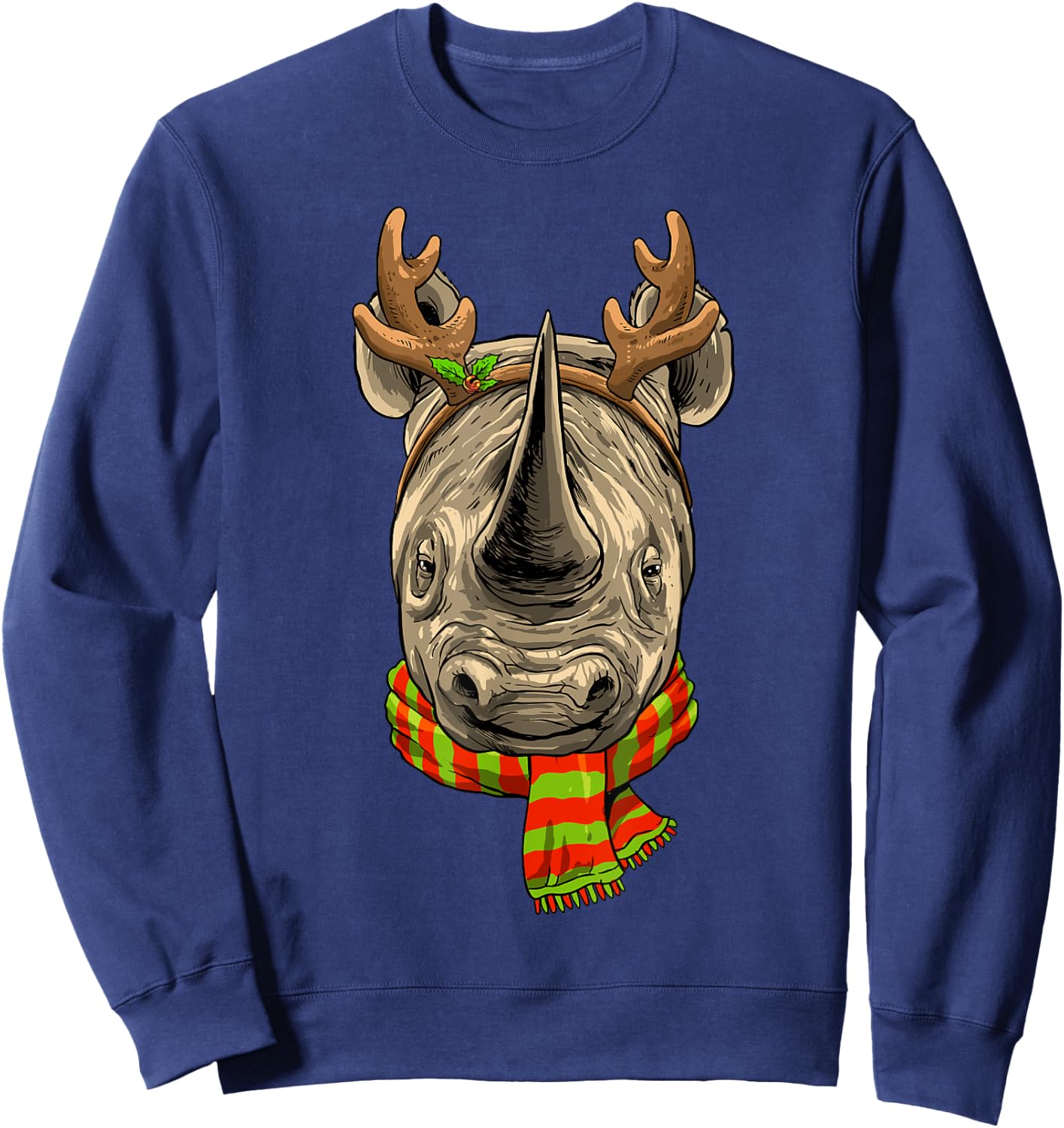 Christmas Rhinoceros Santa Clause Reindeer Xmas Safari Rhino Sweatshirt - Sweatshirt | Navy