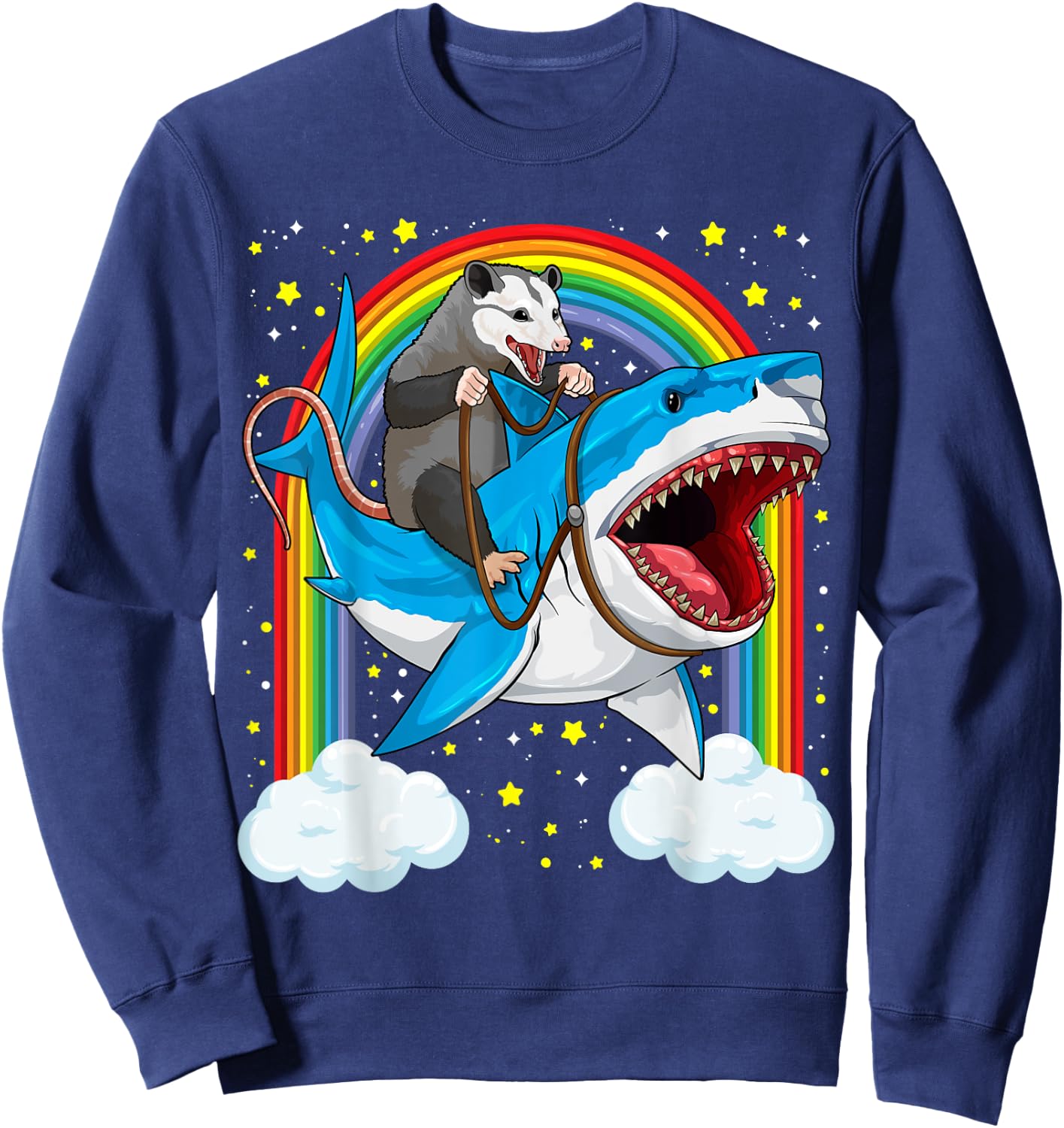 Funny Opossum Riding Shark Possum Trash Marsupial Mashup Sweatshirt - Sweatshirt | Navy