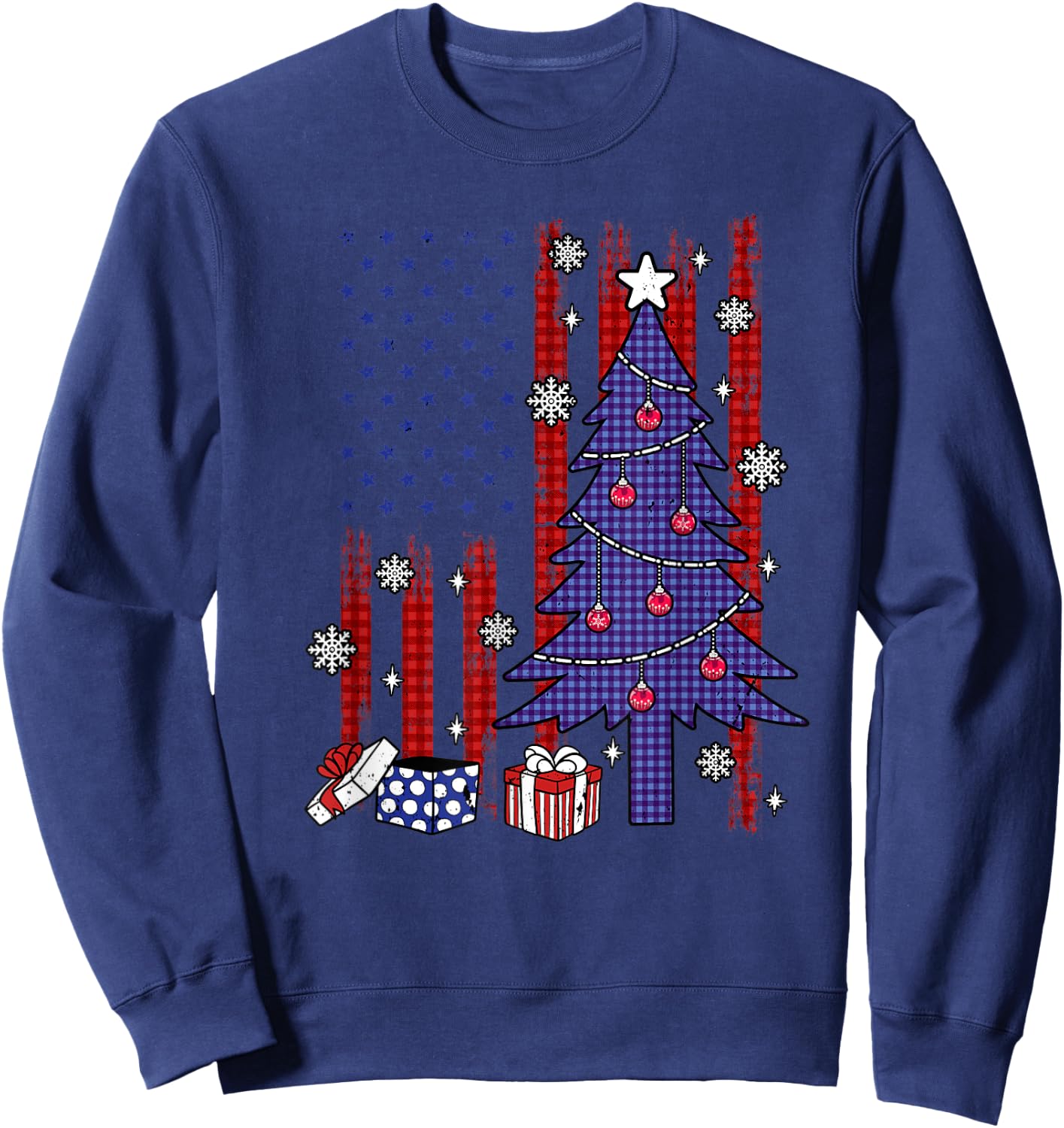 American Christmas Flag Patriotic Family Holiday Party Sweatshirt - Sweatshirt | Navy