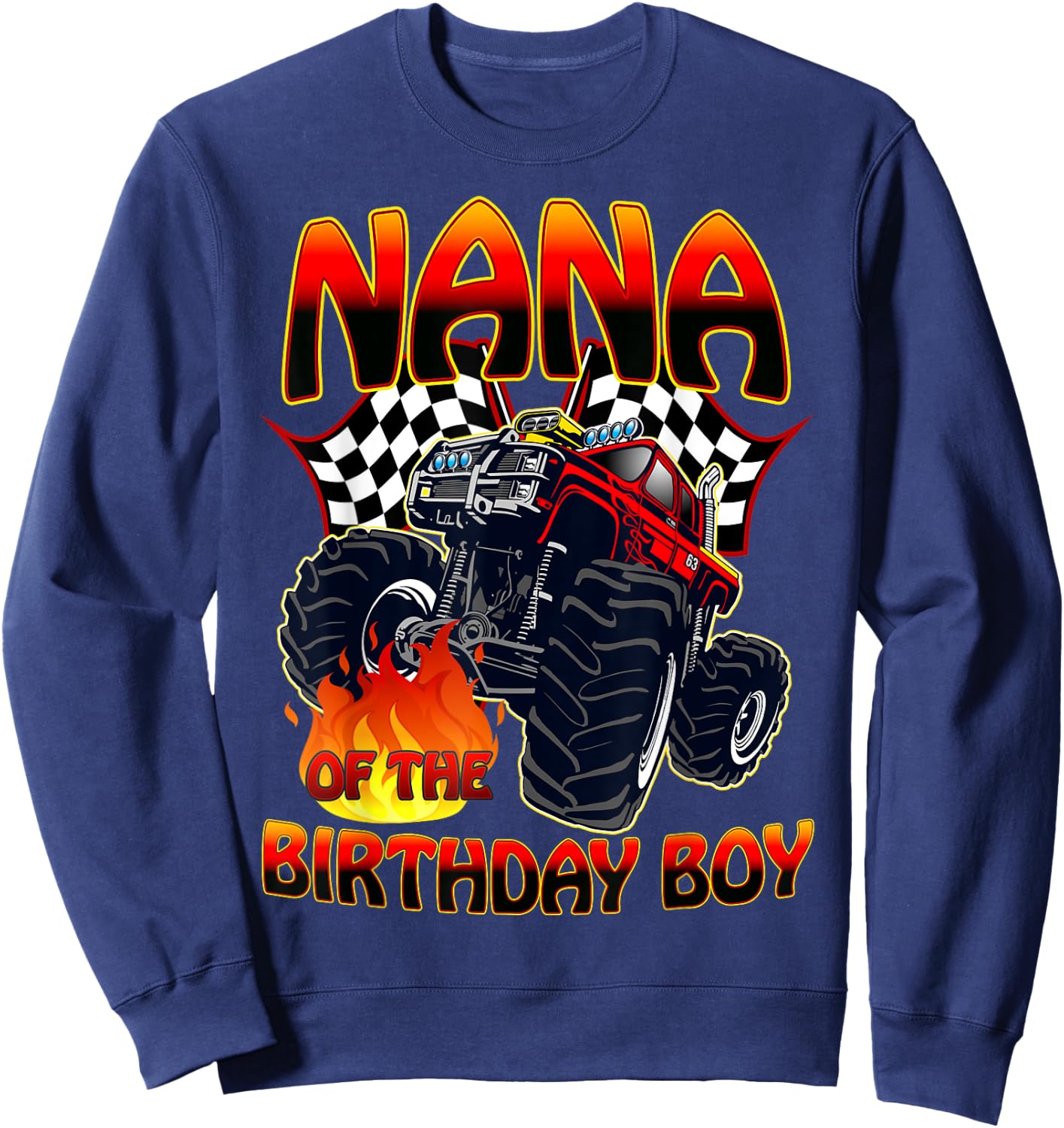 Nana of The Birthday Boy Monster Truck Racing Cars Matching Sweatshirt - Sweatshirt | Navy