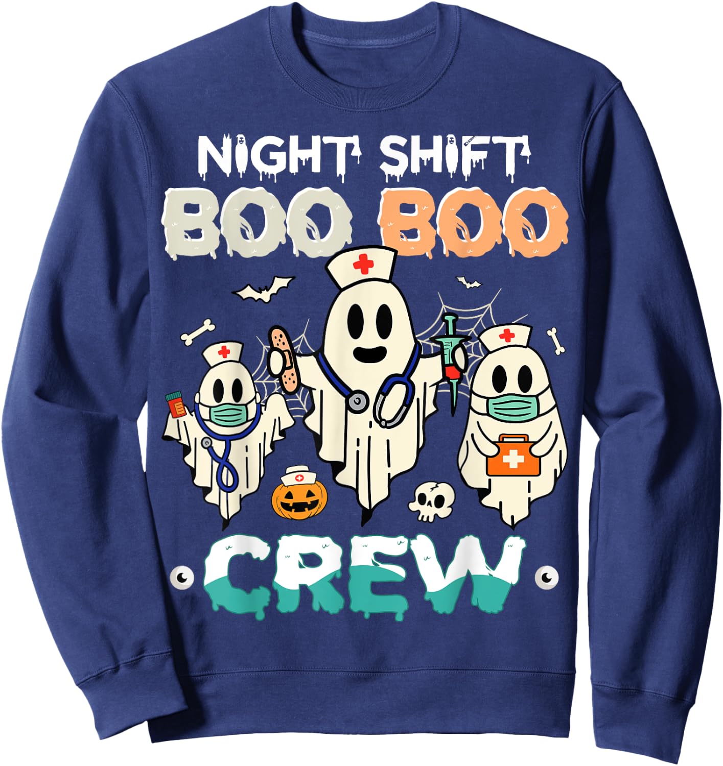 Night Shift Nurse Cute Health Worker Halloween Ghost Nurse Sweatshirt - Sweatshirt | Navy