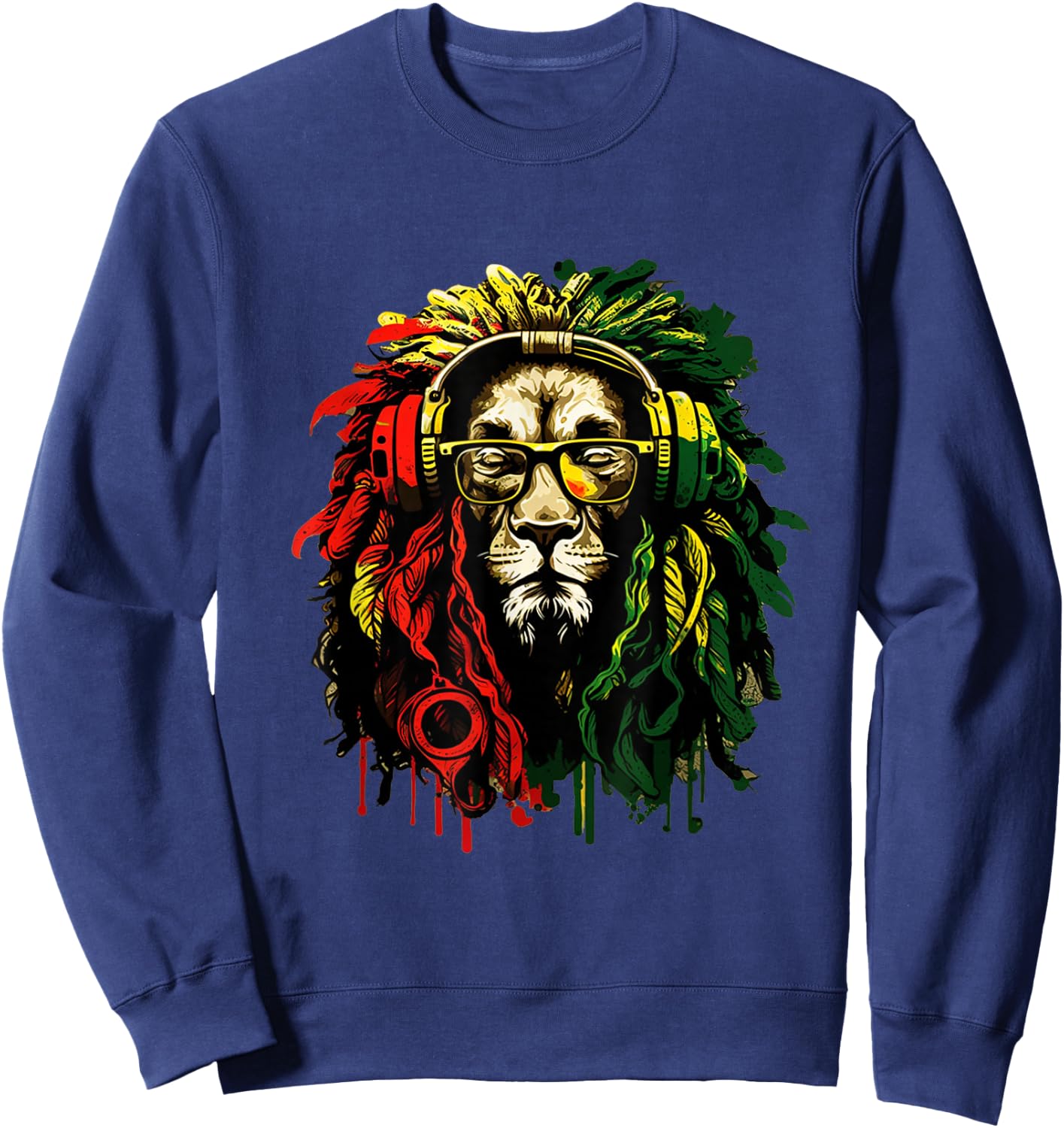 Rasta Reggae Music Headphones Hippie Reggae Lion Of Judah Sweatshirt - Sweatshirt | Navy
