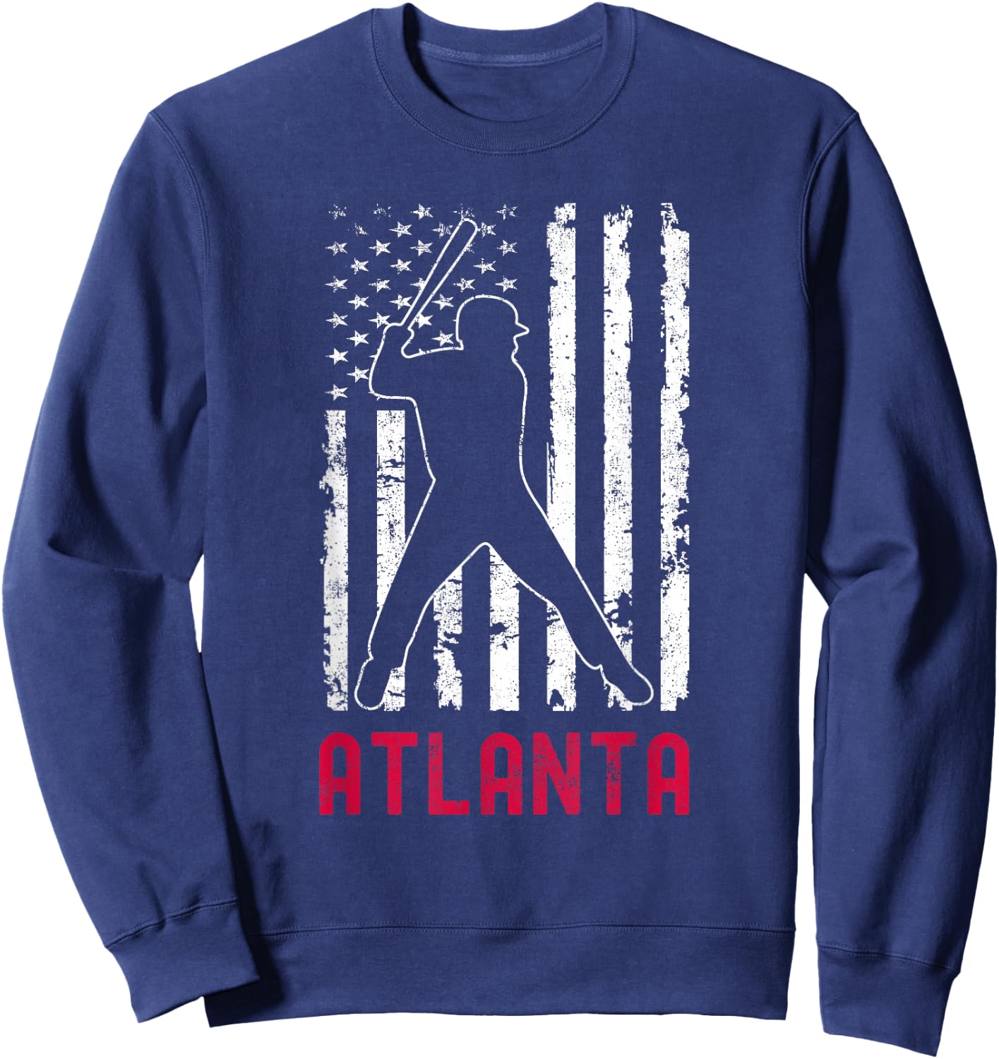 Atlanta American Flag Baseball Weathered Sweatshirt - Sweatshirt | Navy